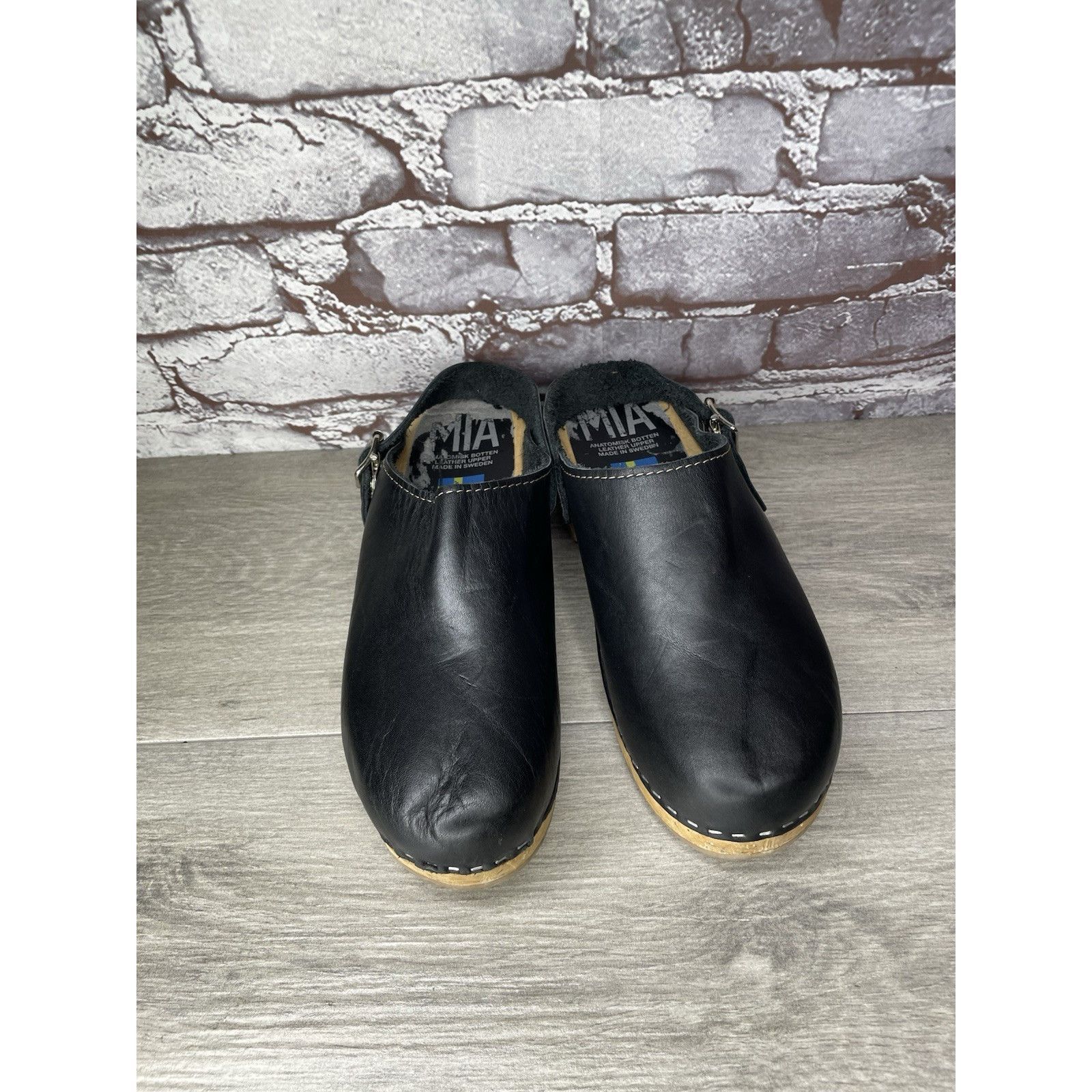 Miansai MIA Alma Swedish Black Leather Wooden Heel Strap Clogs Women Size US 9.5 / IT 39.5 - 19 Thumbnail