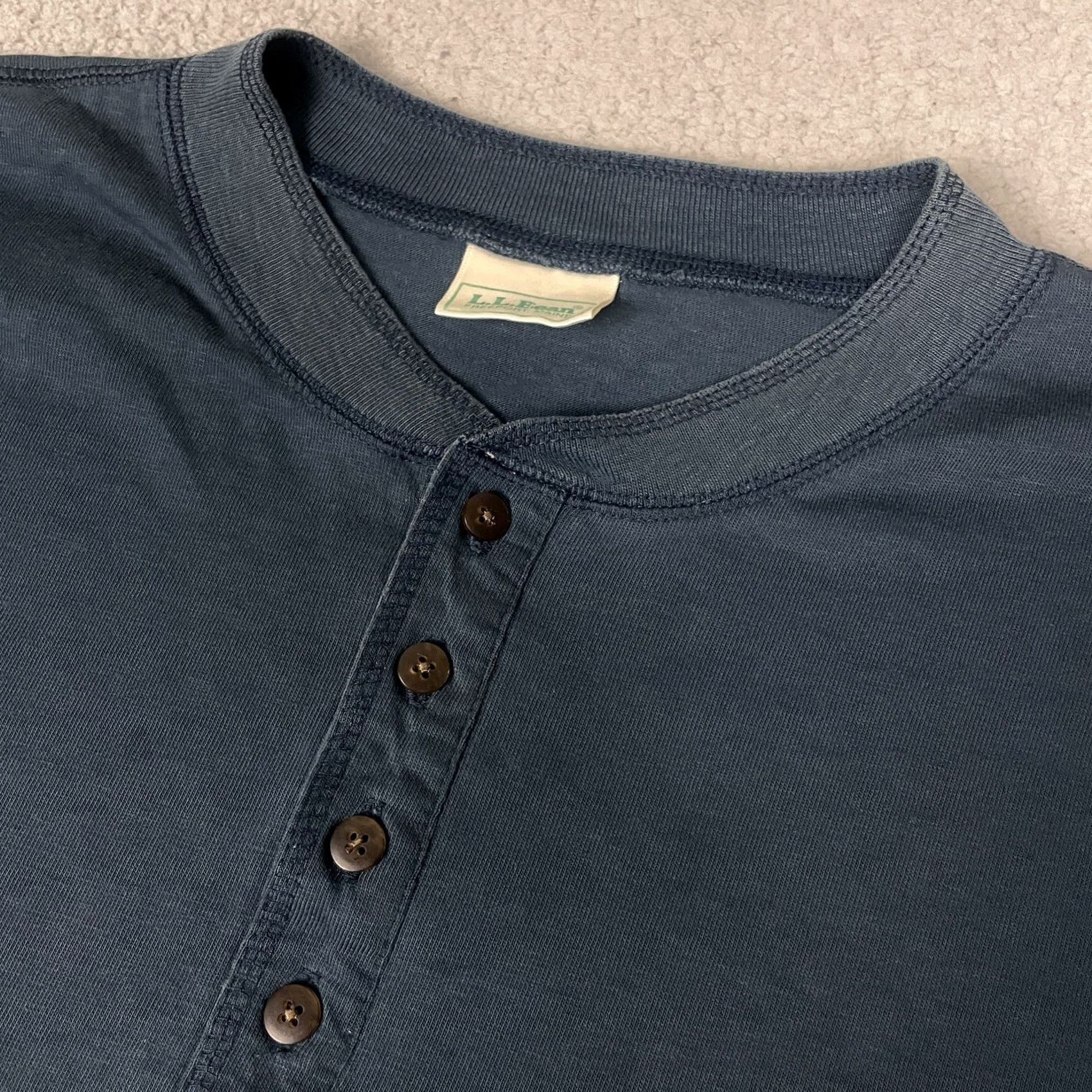 Vintage VINTAGE L.L. Bean Tshirt Shirt Adult Large Long Sleeve Henley Blue USA 1/4 Button Distressed Vtg Mens Size US L / EU 52-54 / 3 - 4 Thumbnail
