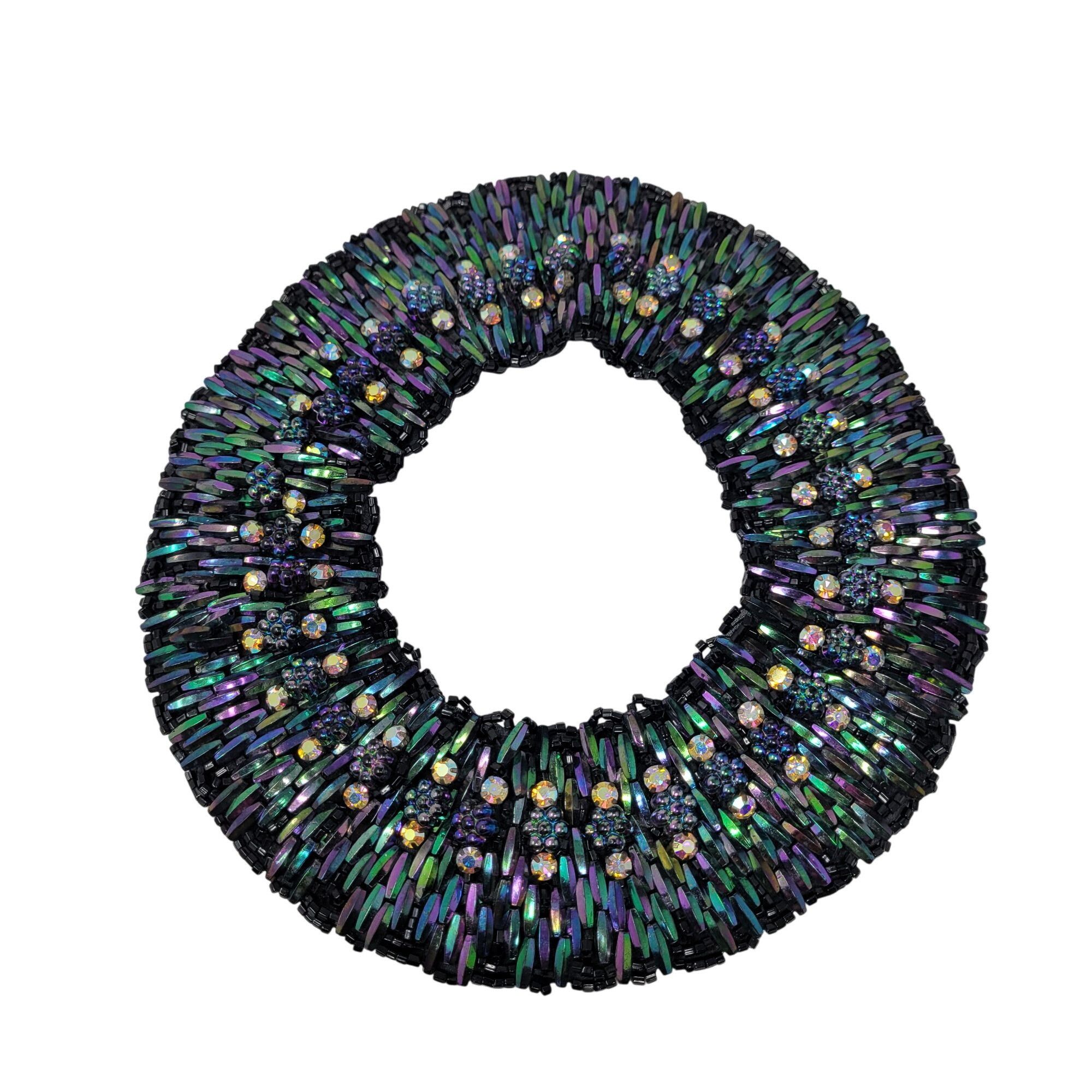 Handmade Vintage Handcrafted AB Oil Slick Beaded Statement Bib Collar Size ONE SIZE - 7 Thumbnail