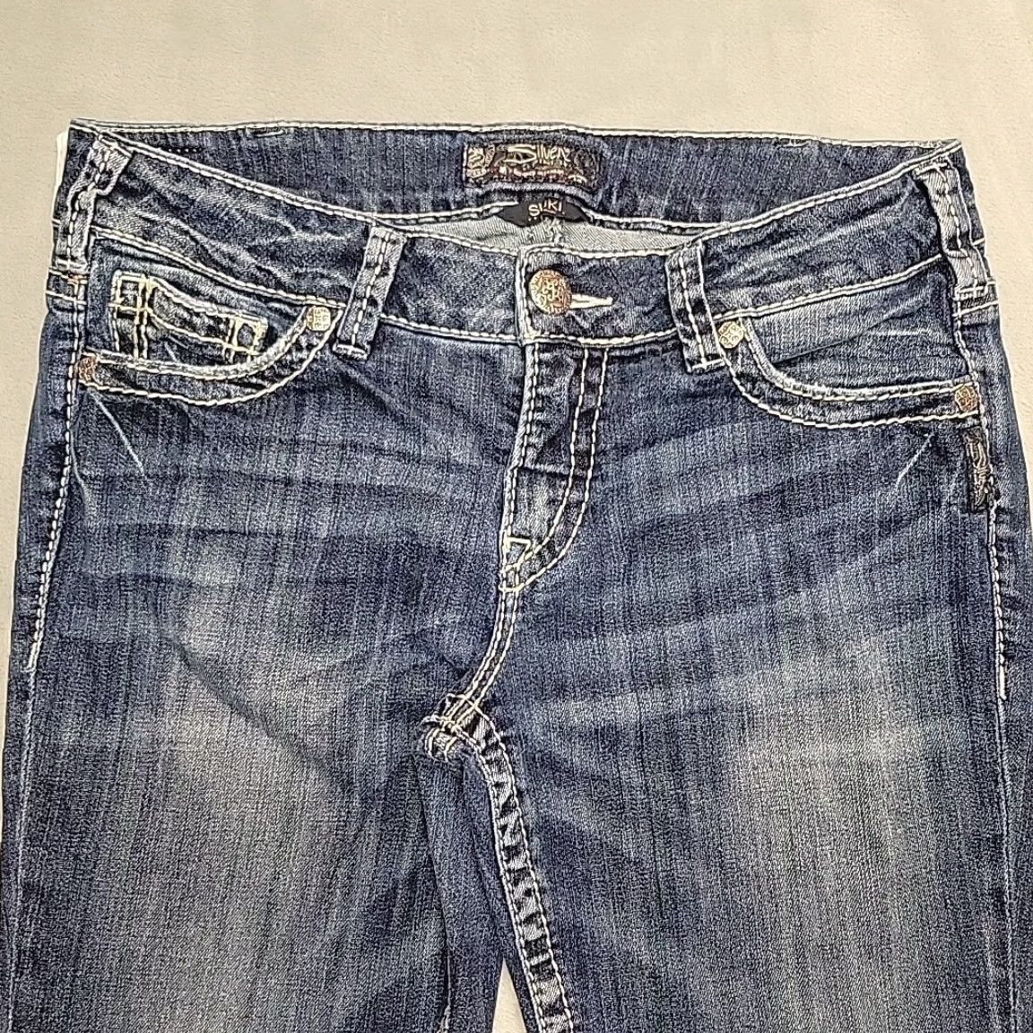 Silver Jeans Co. VINTAGE Silver Jeans Womens 31 Suki Mid Capri Stretch Blend Comfort Thick Stitch Western Shirt Size 24" / US 00 / IT 34 - 3 Thumbnail