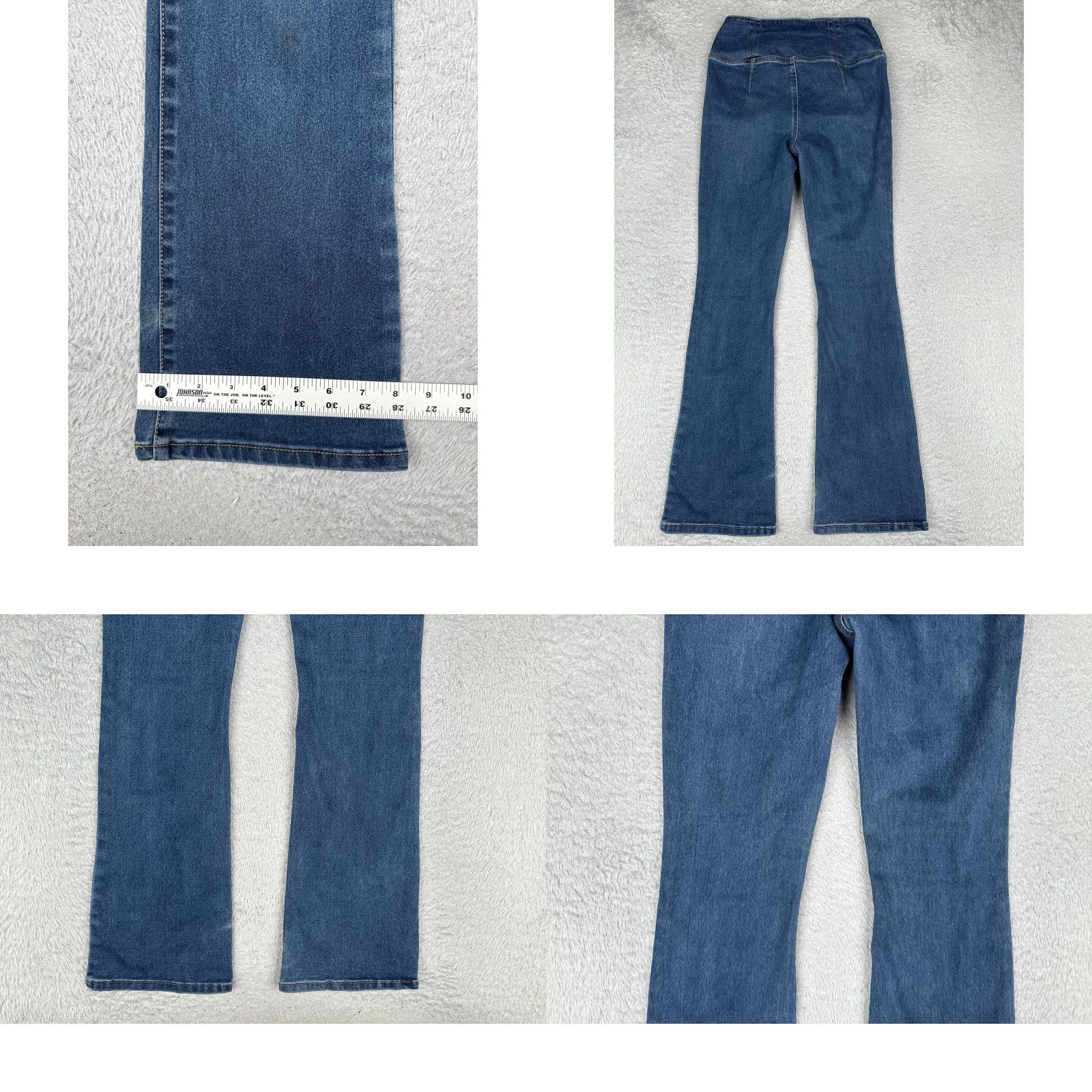 Vintage No Boundaries Jeans Flared Juniors S 27x29 Blue Mid Rise Elastic Waist 5-Pocket Denim Women Size 28" / US 6 / IT 42 - 9 Thumbnail