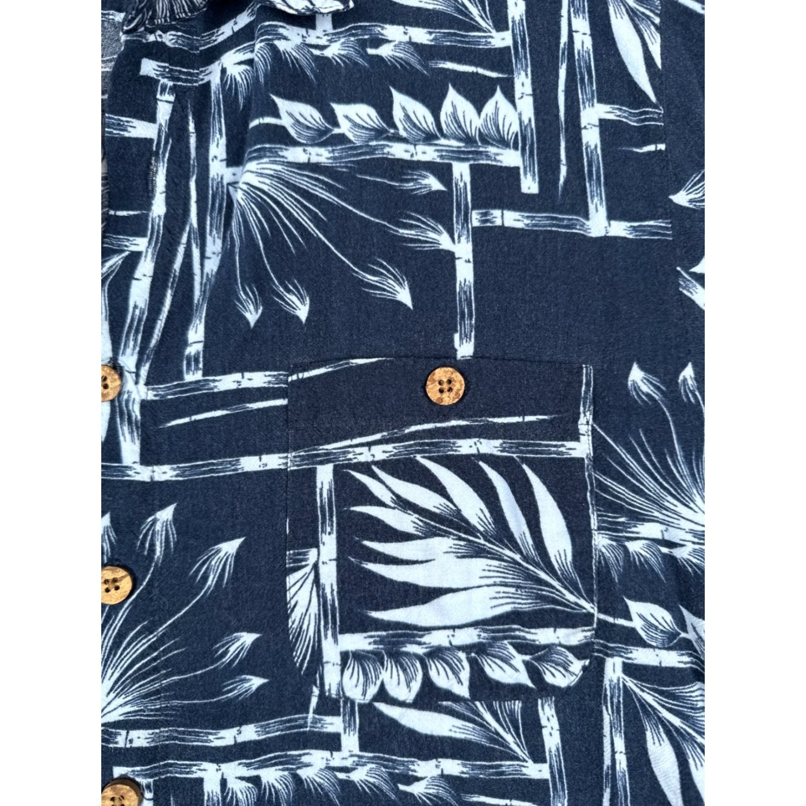 Vintage Puritan Shirt Mens Large Blue Hawaiian Bamboo Leaf Print 100% Rayon Wood Button Shirt Regular Men 40 in Blue Floral Aloha Hawaiian Resort Beach 90s? Size US L / EU 52-54 / 3 - 6 Thumbnail