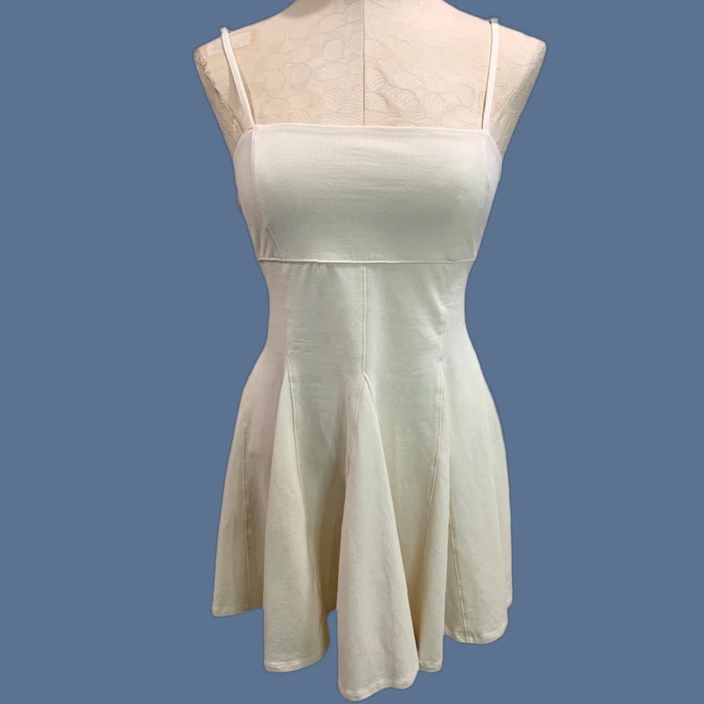 Vintage VINTAGE American Eagle Sundress Knit Pullover Small Ivory White Spaghetti Strap Womens 30" Short Dress Size S / US 4 / IT 40 - 1 Thumbnail