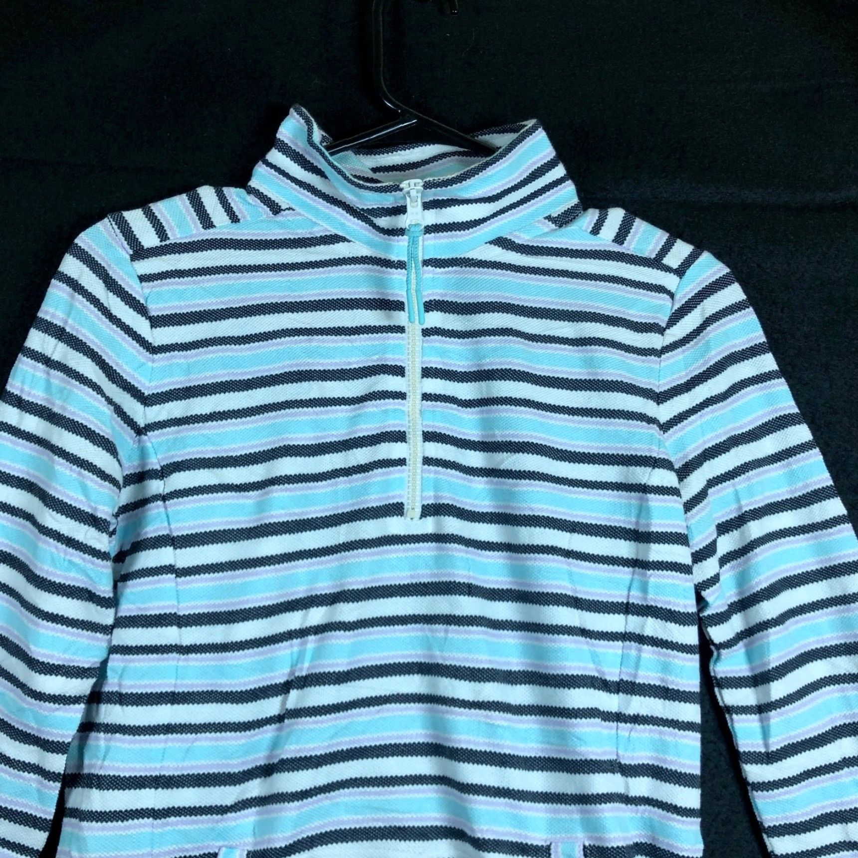 Talbots T by Talbots Womens Sweater Blue Multicolored Striped Petite 1/4 Zip Pullover Pockets Size XXS / US 00 / IT 34 - 2 Thumbnail