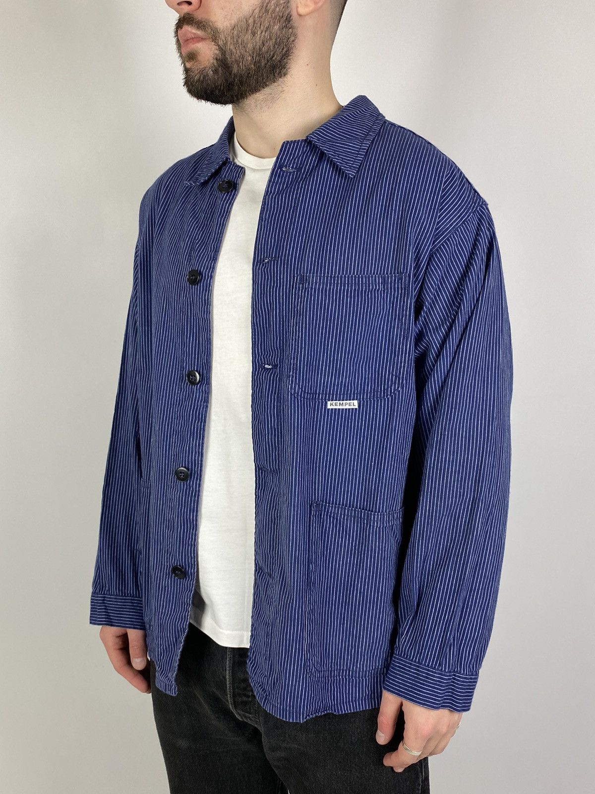 Vintage 90s Vintage Kempel Hickory Stripe Chore Work Over Shirt Size US S / EU 44-46 / 1 - 9 Thumbnail