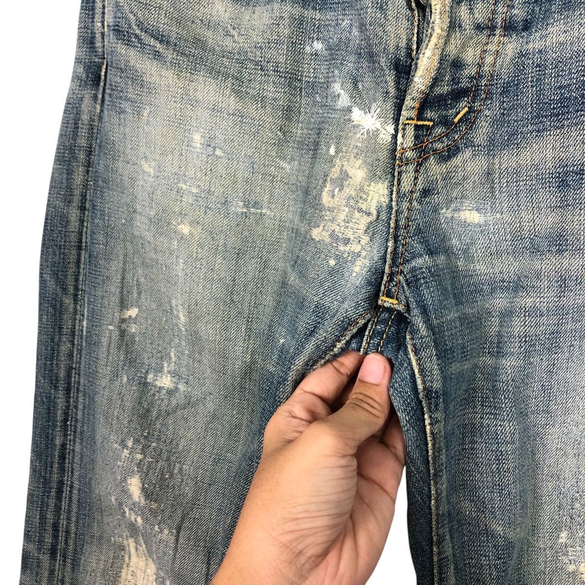 OMNIGOD Omnigod Japanese Selvedge Distressed Faded Indigo Denim Rare Size US 32 / EU 48 - 18 Thumbnail