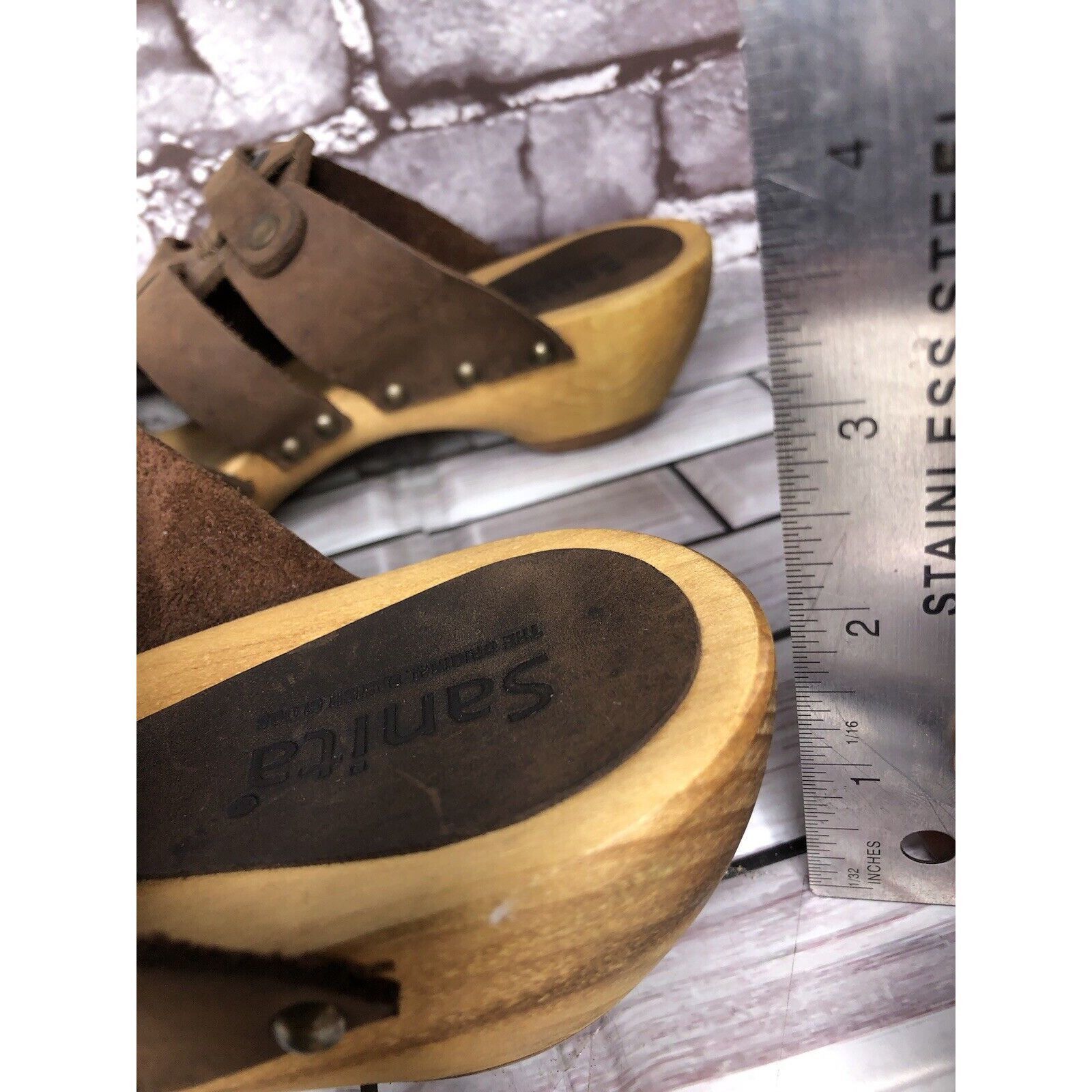 Other Sanita Brown Suede Leather Slide Clogs Wooden Heel Sandals W Size US 9.5 / IT 39.5 - 14 Thumbnail