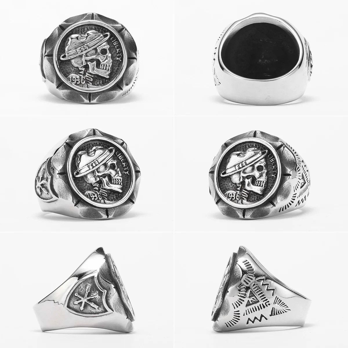 Vintage Retro Stylish Skull Men Ring Size ONE SIZE - 5 Thumbnail