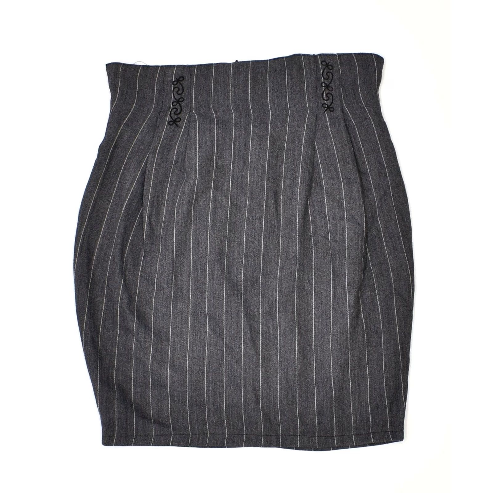 Vintage VINTAGE Womens Pencil Skirt IT 44 Medium W30 Grey Striped Viscose Size 30" / US 8 / IT 44 - 2 Thumbnail