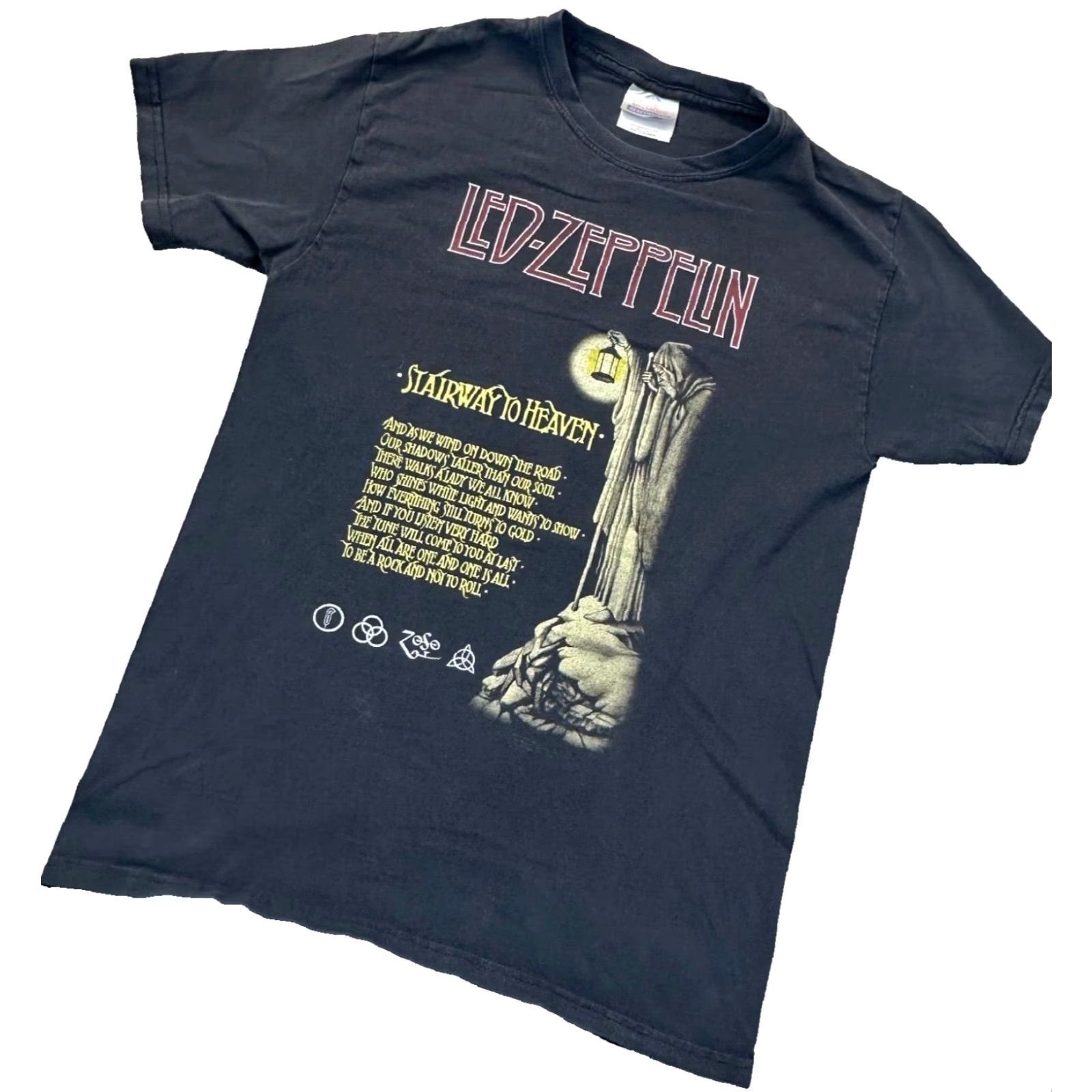 Hanes Led Zeppelin T-Shirt Mens Small Crew Neck Multicolor Graphic Print Lyrics Wizard 2000s Rock Band Hanes Size US S / EU 44-46 / 1 - 2 Thumbnail