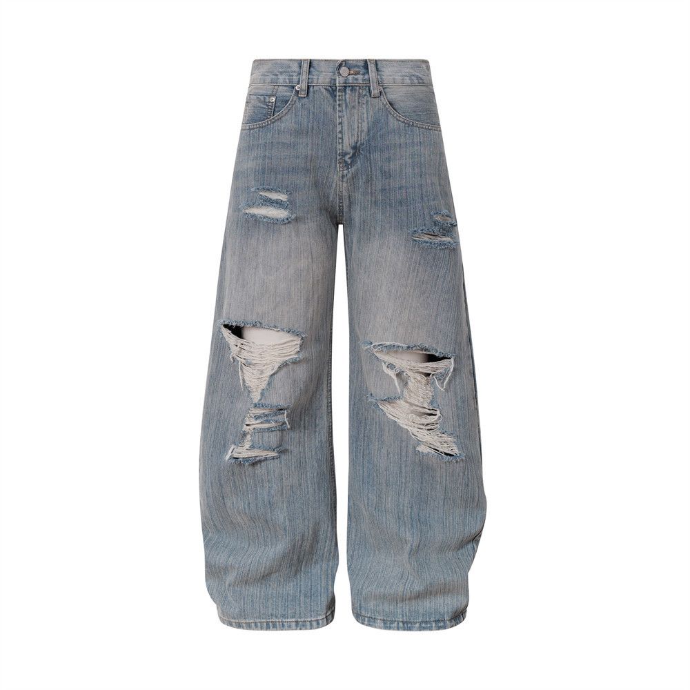 Japanese Brand × Jean Men's loose distressed punk trendy washed ripped jeans Size US 32 / EU 48 - 1 Thumbnail