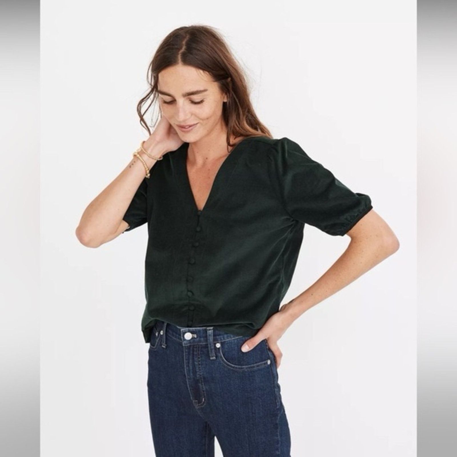 Madewell Madewell Corduroy Puff Sleeve Button Front Top Women's XS Size XS / US 0-2 / IT 36-38 - 3 Thumbnail