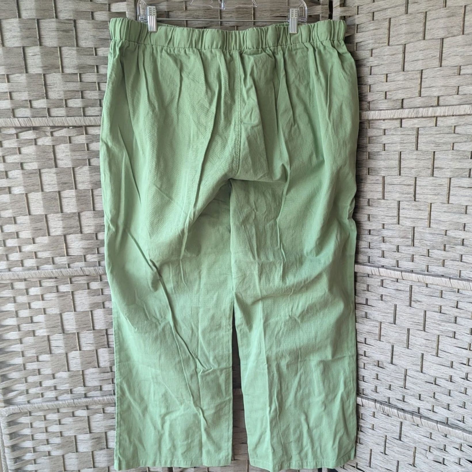 Vintage Sage Green 100% Cotton Twill Pants Womens 24W Pull On Elastic Waist Drawstring Pockets Casual Comfort Relaxed Fit Size 42" / US 20 - 3 Thumbnail