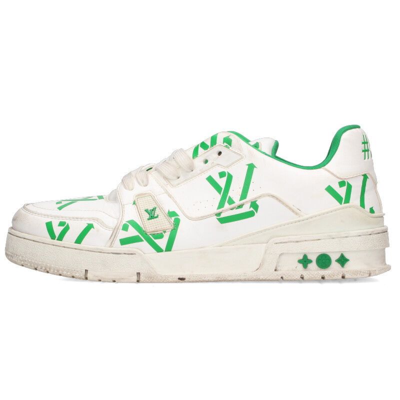 Louis Vuitton Louis Vuitton LV Leather Sneakers White x Green Size 8 Size US 8 / EU 41 - 1 Thumbnail