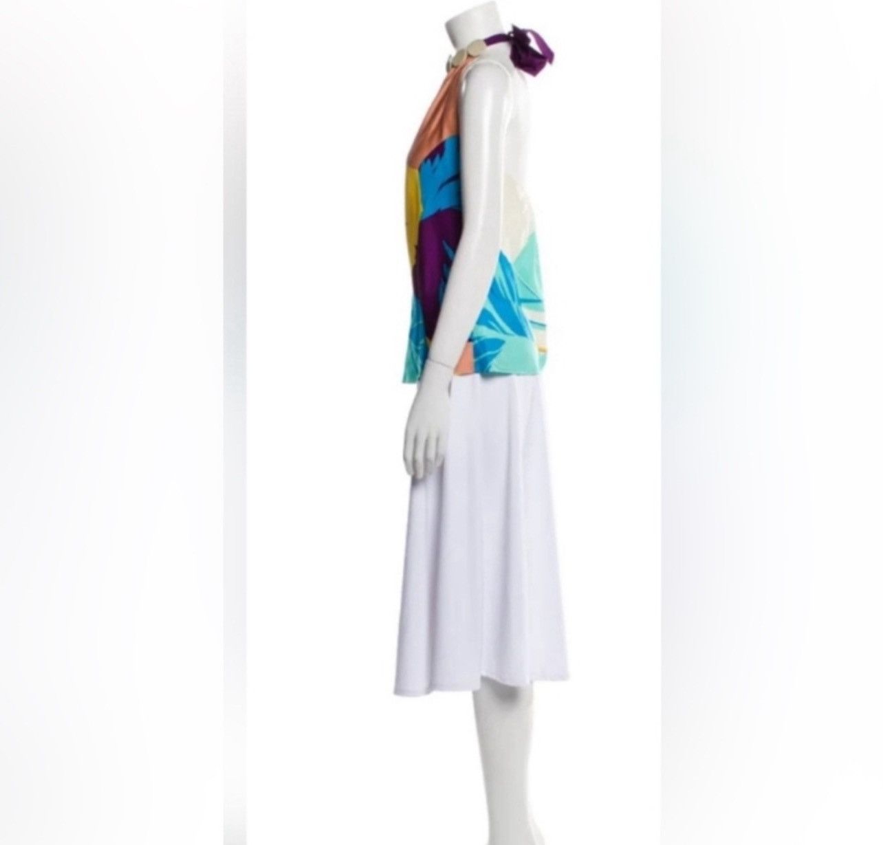 Tibi TIBI Floral Printed Embellished Silk Tunic Halter Neck Top Size S / US 4 / IT 40 - 2 Thumbnail
