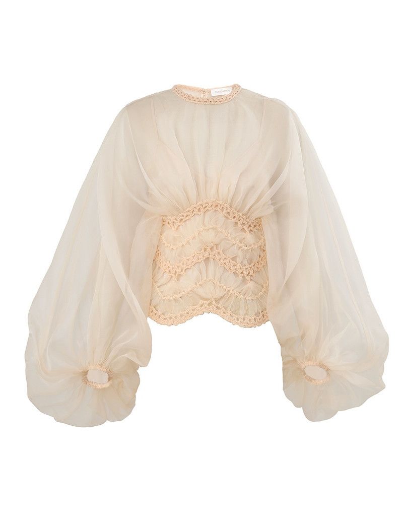 oc11z0226 Illuminate Macrame Bodice Crop Top in Cream