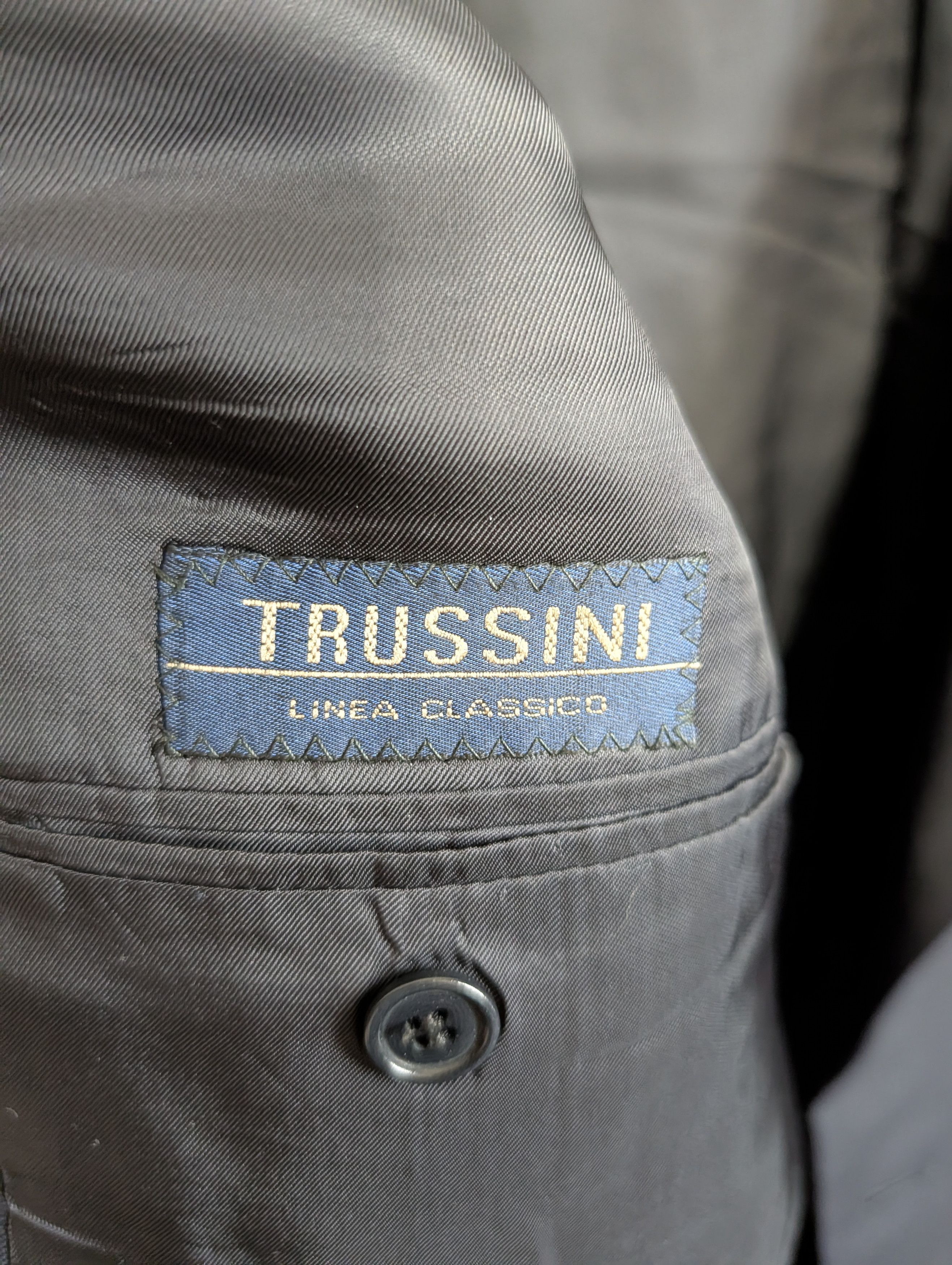 Trussini Black gold button Super 100s wool blazer sport coat IT52 Size 42R - 15 Thumbnail