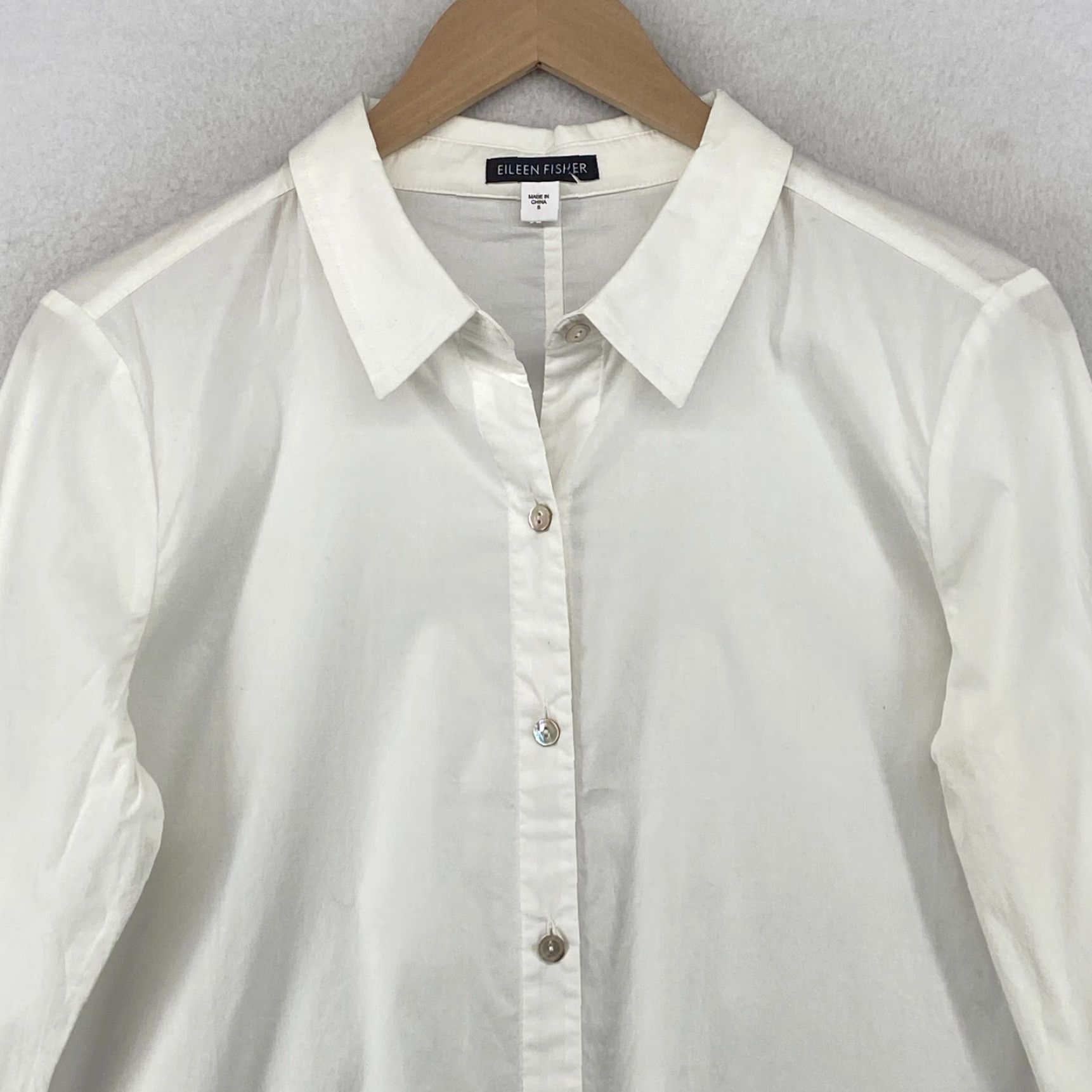 EILEEN FISHER Button-Up Tunic Shirt Dress S Organic Cotton Long Sleeve White Casual Womens