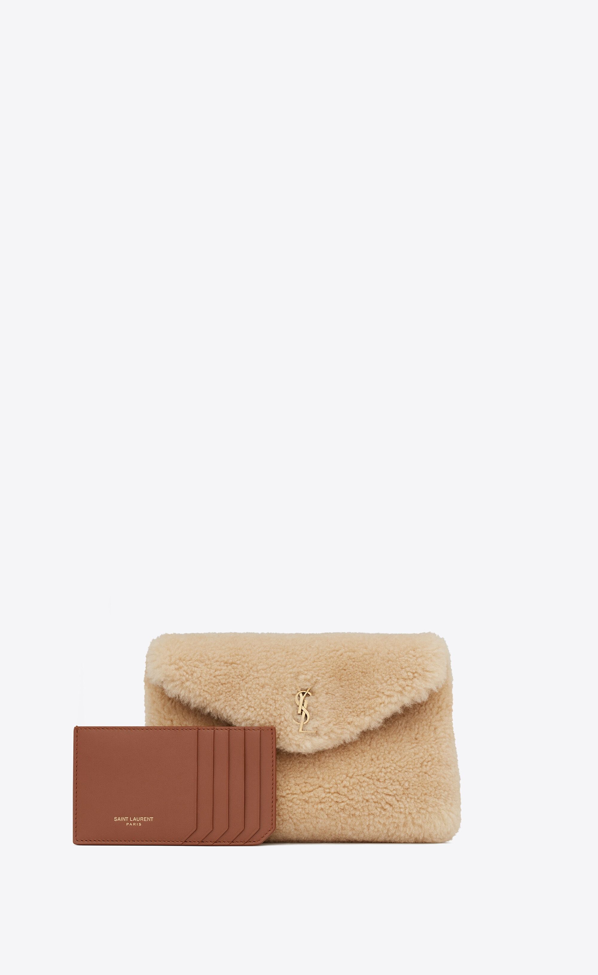 Saint Laurent Paris o1b1hav111224 Size: OS / Puffer Small Pouch Shearling Beige Size ONE SIZE - 1 Thumbnail