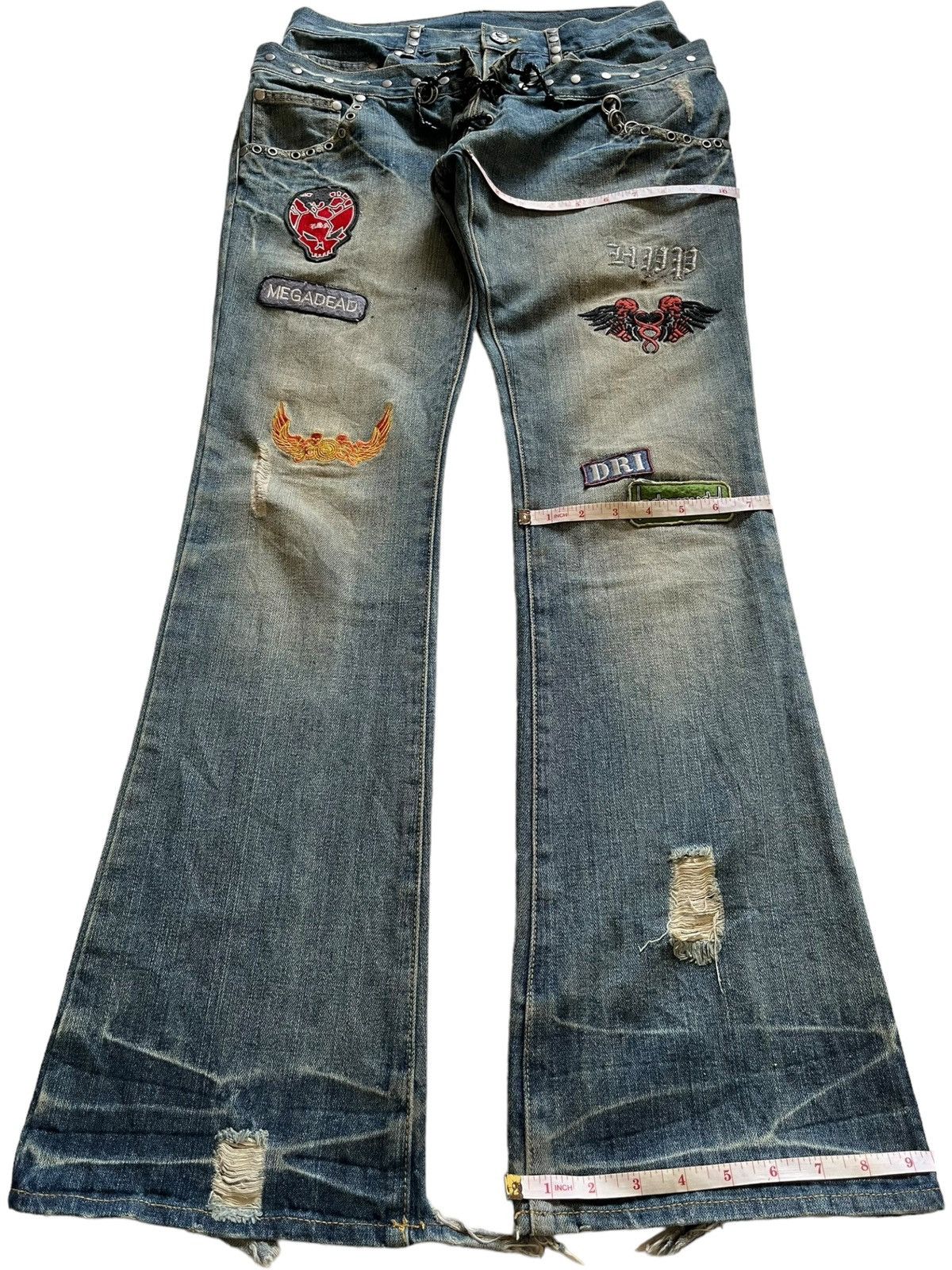 Seditionaries Vintage Japanese Laced Up Double Waist Mud Wash Flare Jeans Size US 30 / EU 46 - 13 Thumbnail