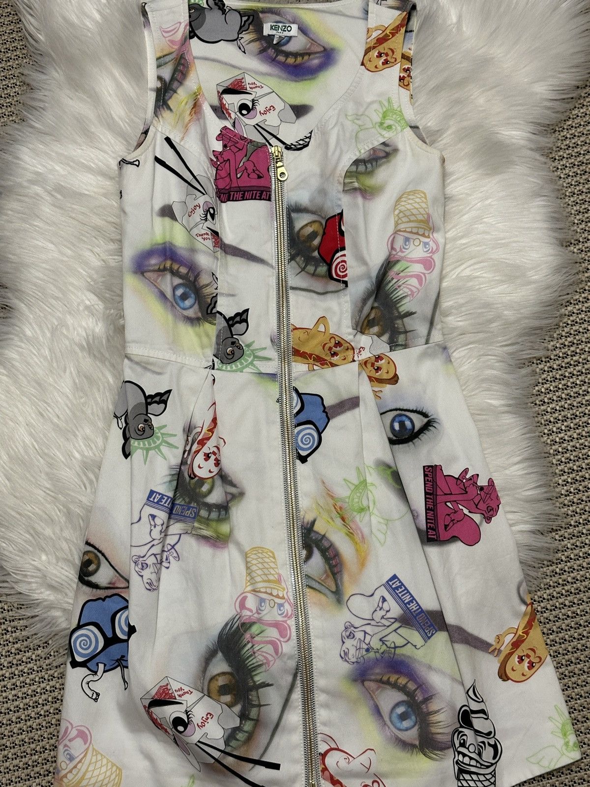 Kenzo Kenzo White Printed Cotton Zip Front Mini Dress limited Size XS / US 0-2 / IT 36-38 - 5 Thumbnail