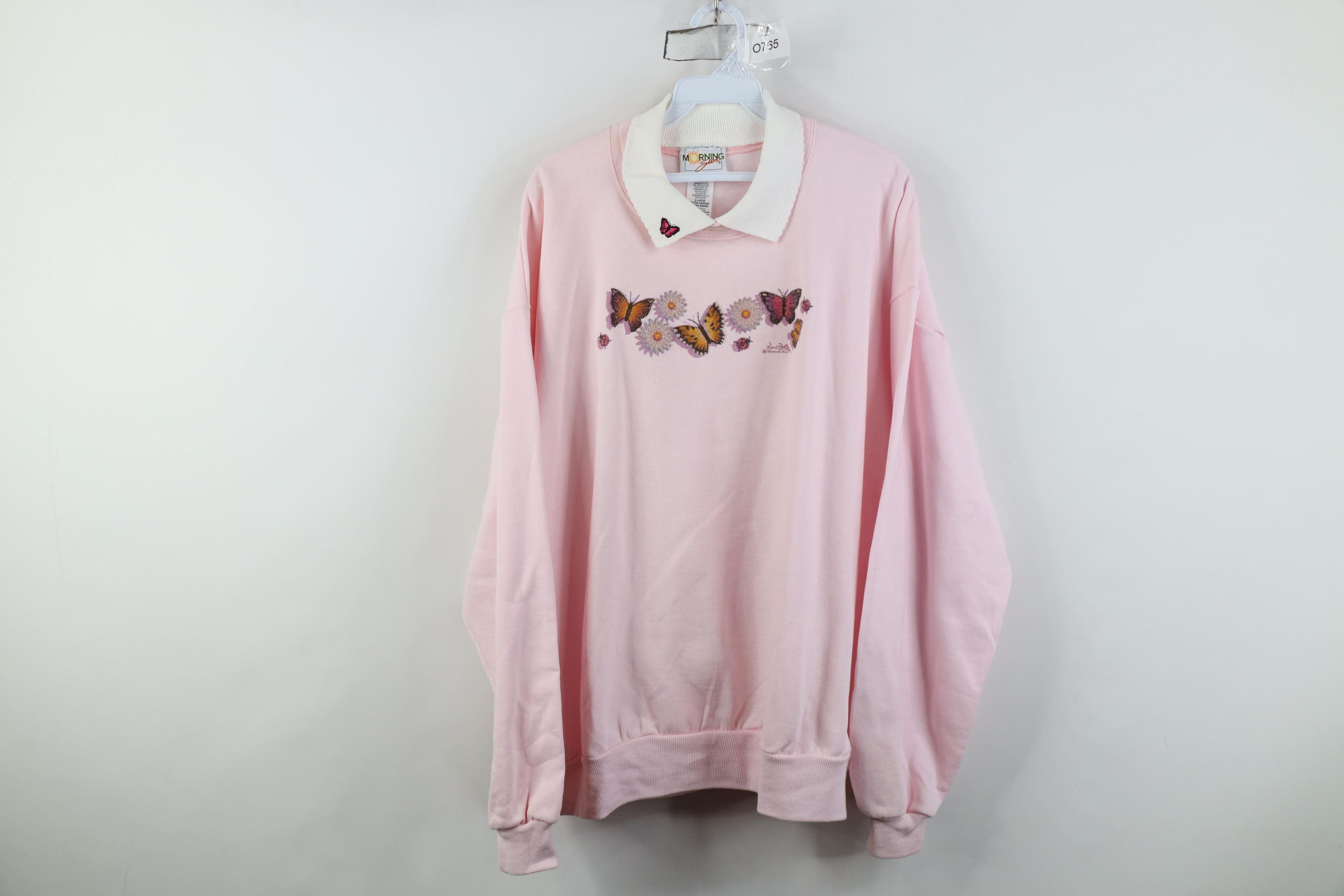 Vintage Vintage 90s Streetwear Butterfly Flower Collared Sweatshirt Size XL / US 12-14 / IT 48-50 - 1 Thumbnail