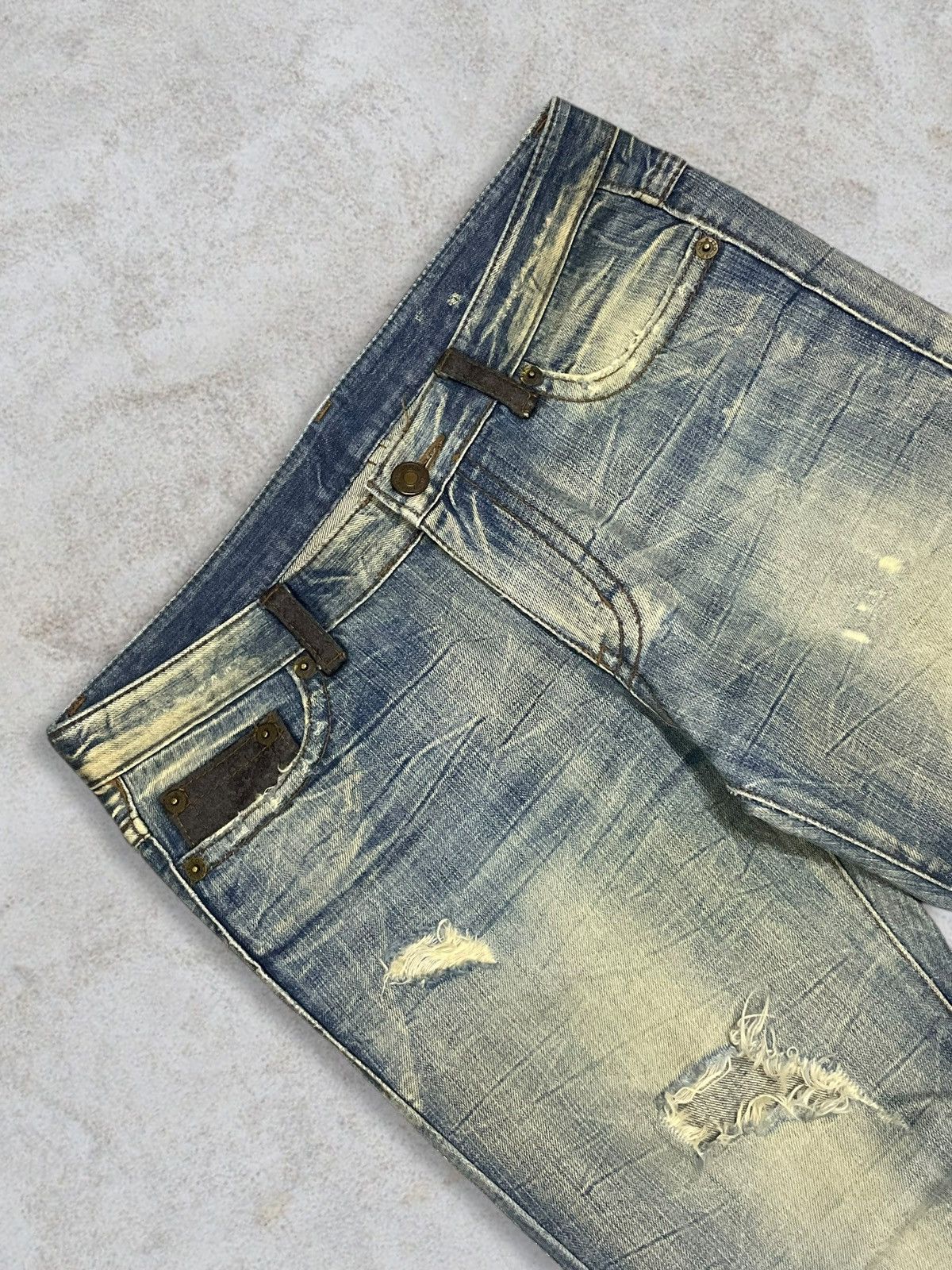 If Six Was Nine Vtg Japanese Distressed Wrinkle Texture MudWash Flared Jeans Size US 34 / EU 50 - 7 Thumbnail