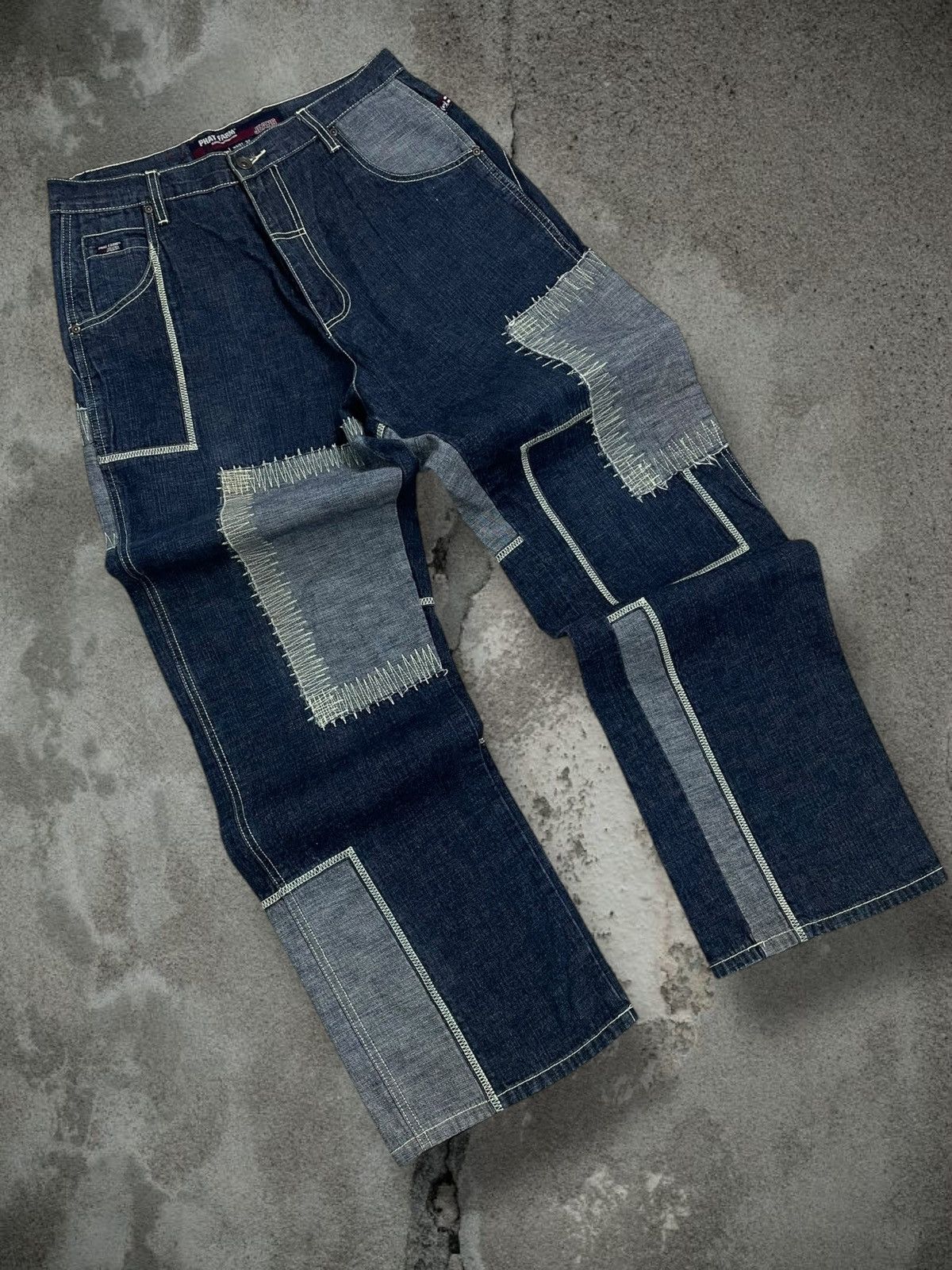 Japanese Brand Vintage 1990s Japan Designer Phat Farm Patchwork Denim Size US 32 / EU 48 - 2 Thumbnail