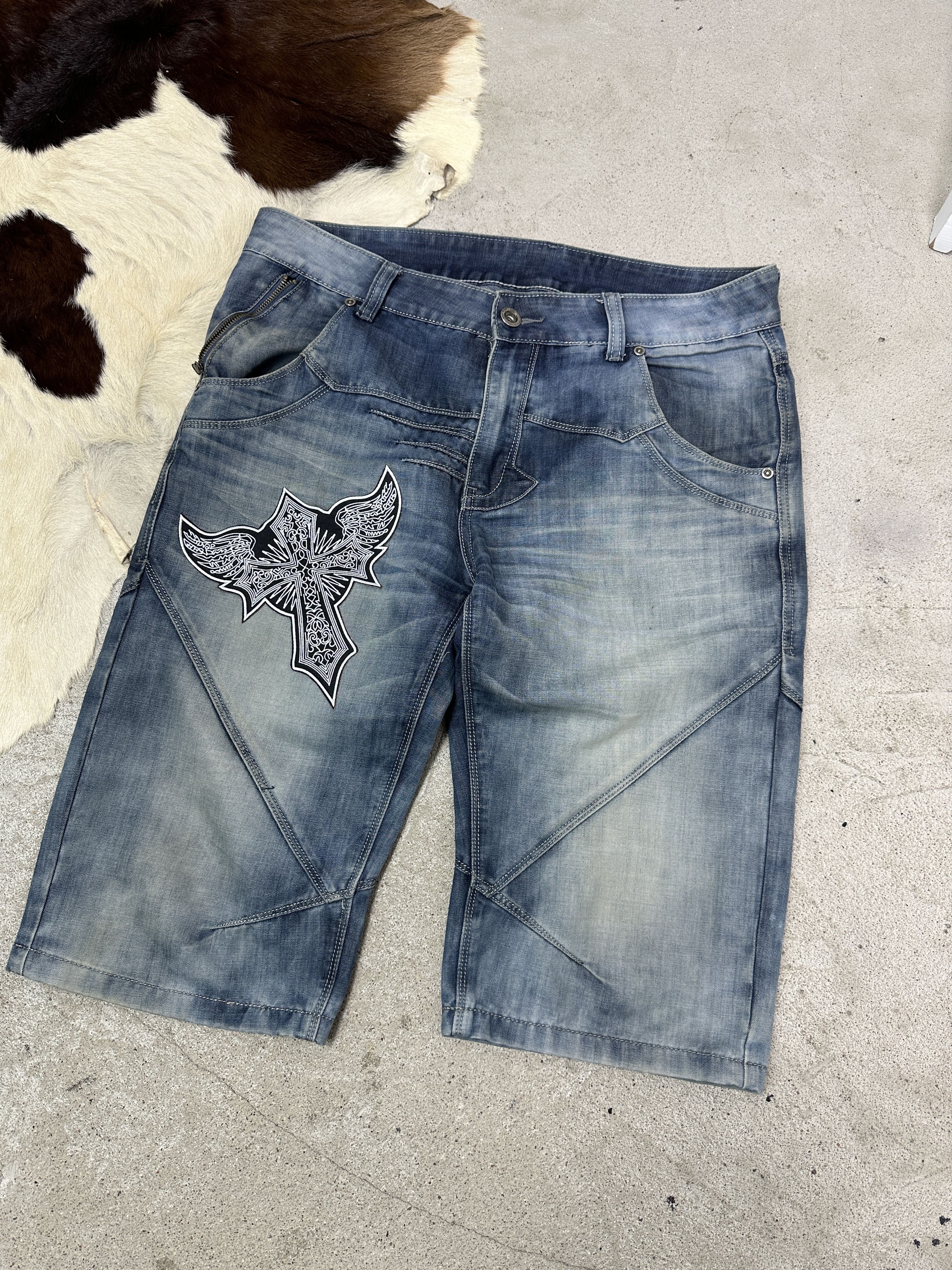 Vintage Vintage Denim Hip Hop Streetwear Washed Jeans Jorts Y2K Size US 33 - 2 Thumbnail