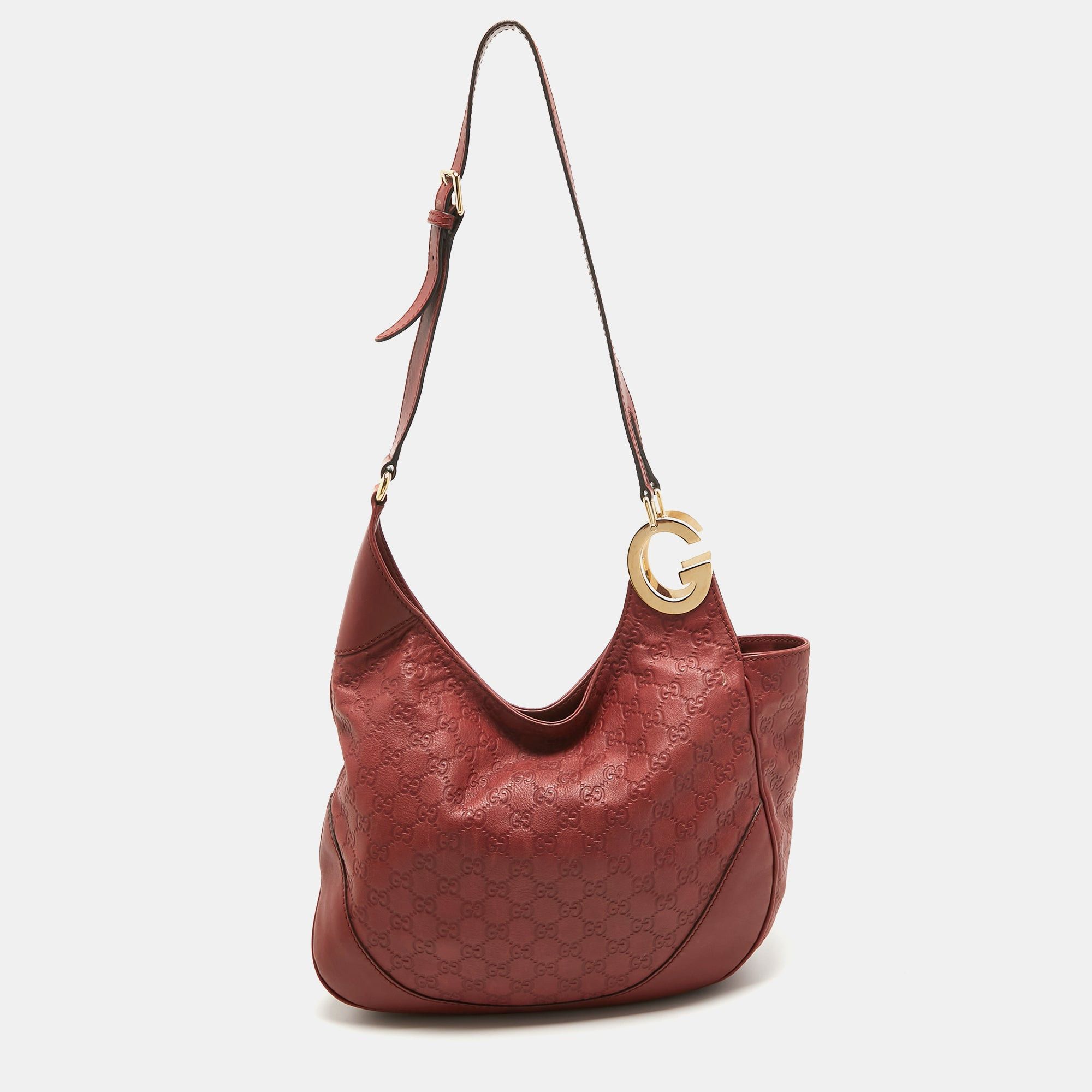 image of Gucci Red Ssima Leather Charlotte Hobo, Women's