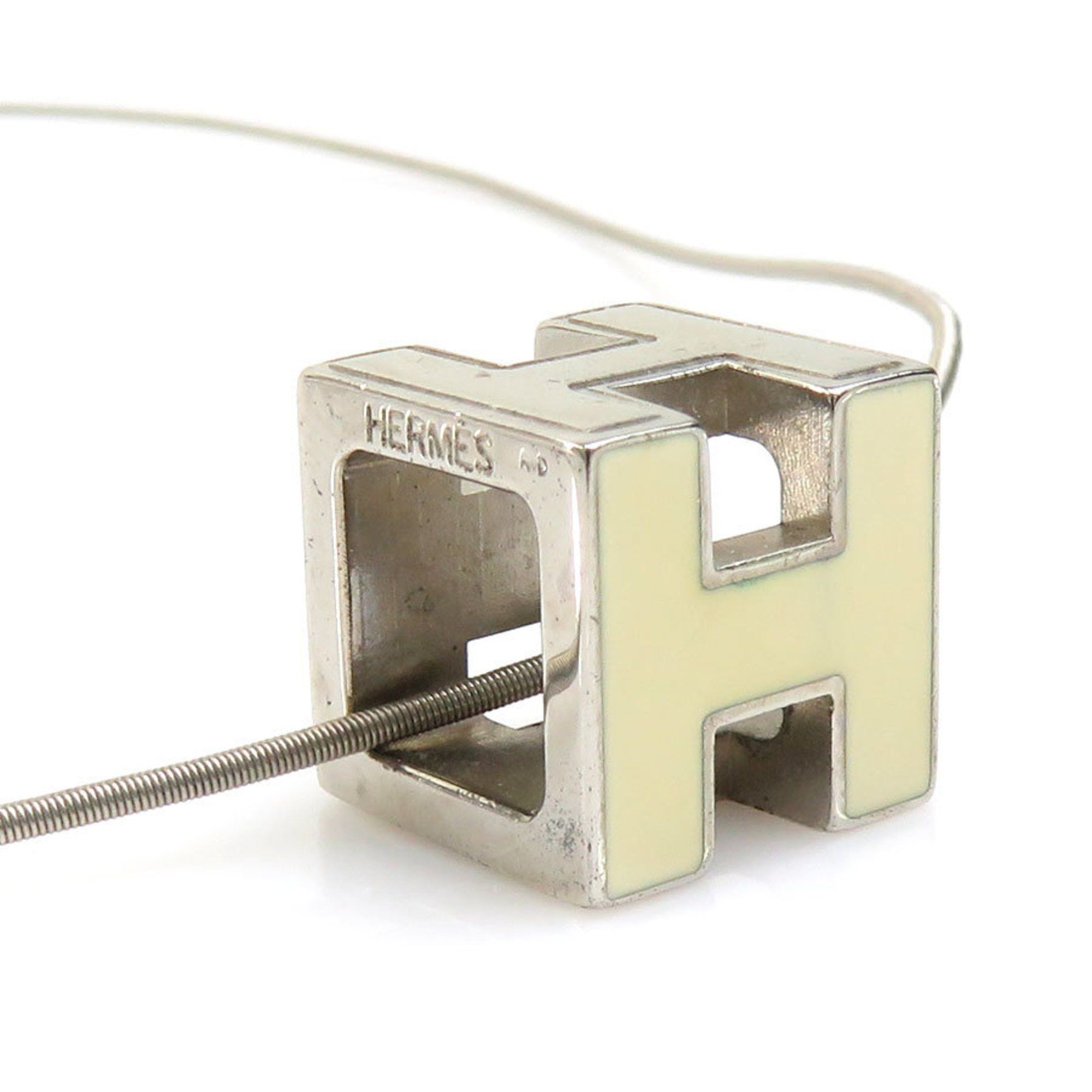 Hermes Hermes Necklace H Cube Cage d'Ash Metal Enamel Silver Off-White Women's e60587g Size ONE SIZE - 1 Thumbnail