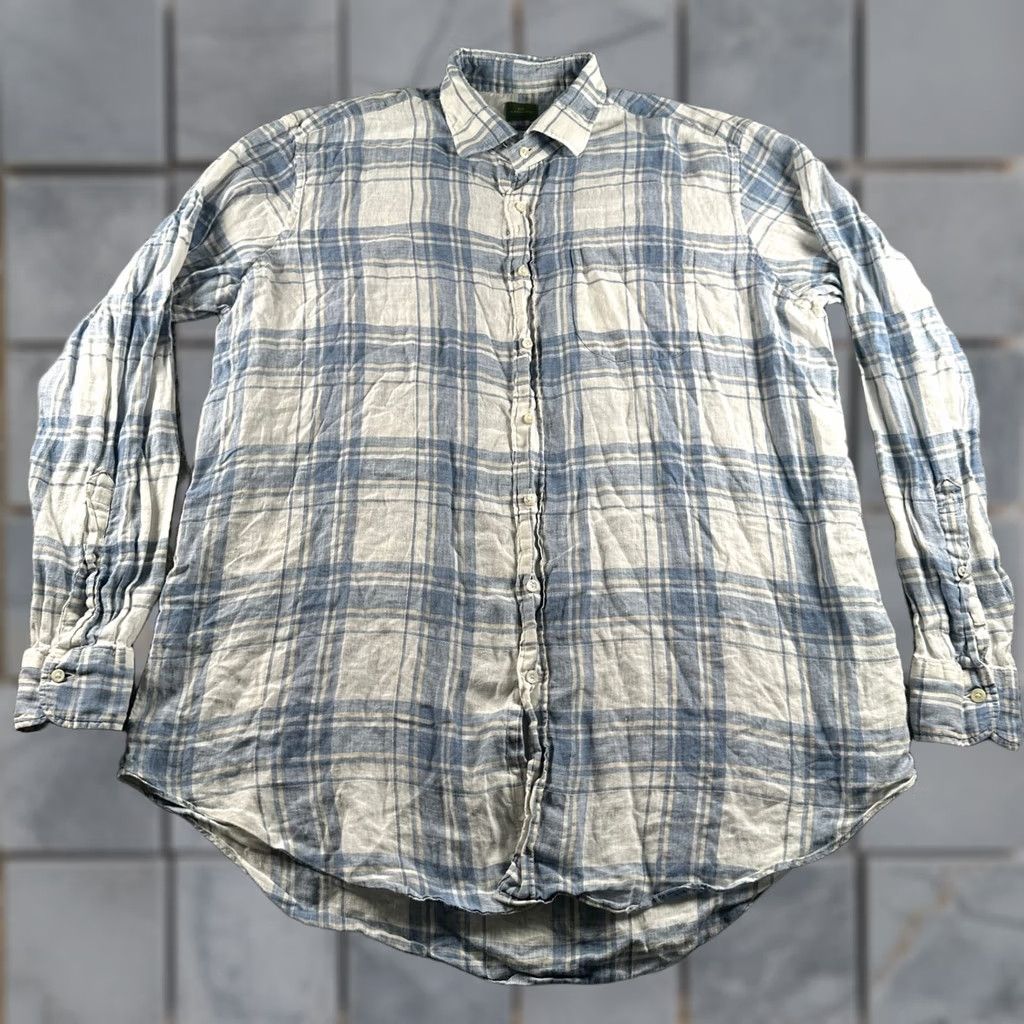 Sid Mashburn Sid Mashburn Shirt Mens XL Blue White Plaid Linen Blend Button Up Long Sleeve Size US XL / EU 56 / 4 - 1 Thumbnail