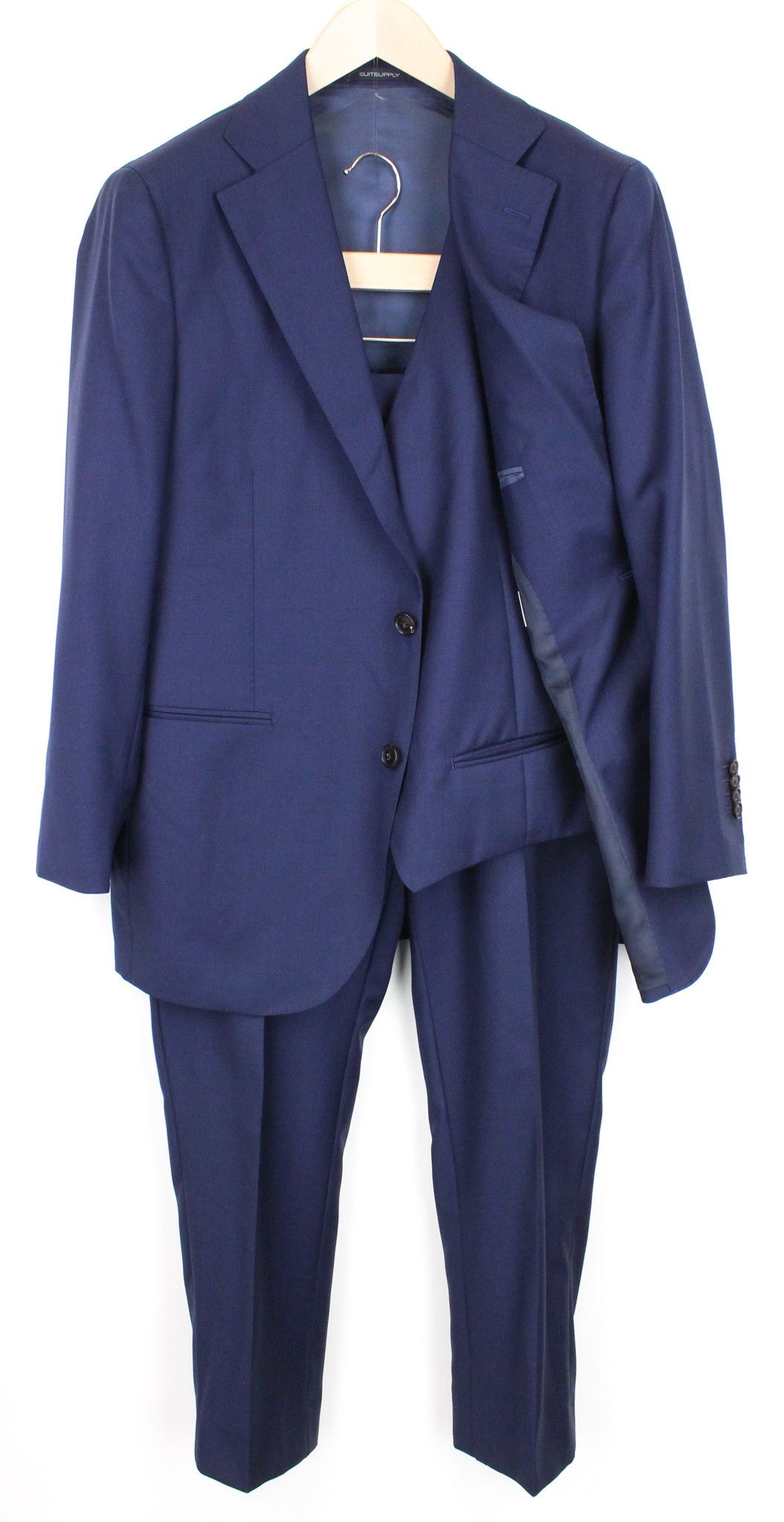 image of Suitsupply La Spalla Uk42S Blue 3-Piece Melange Slim Wool Suit 67679, Men's
