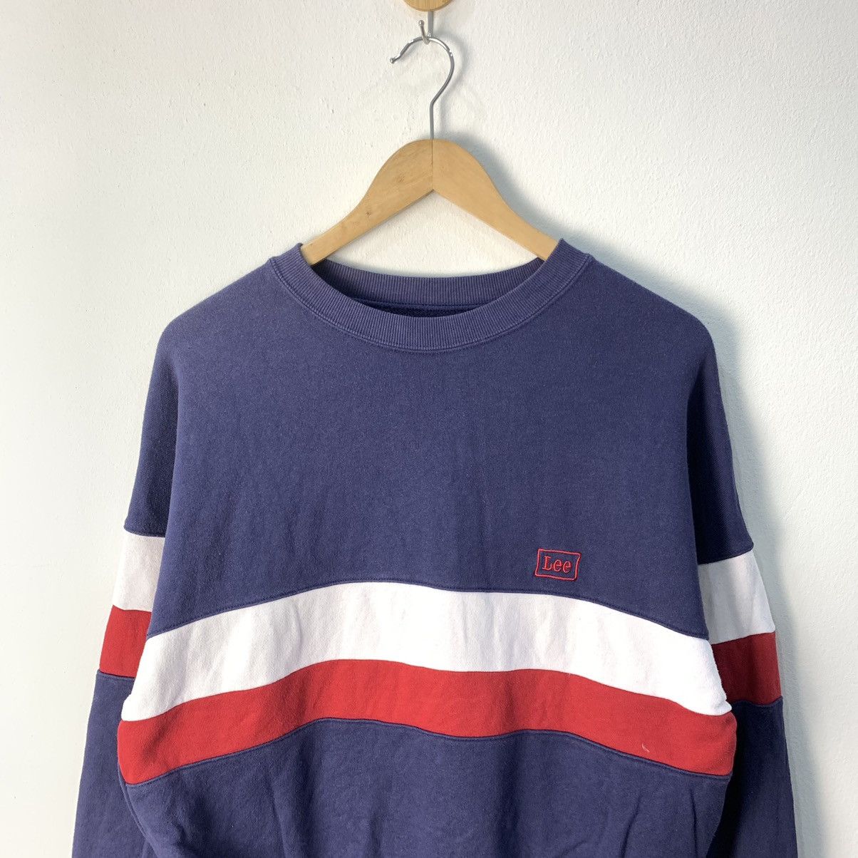 Levi's × Vintage Vtg Lee 90s Sweatshirt Striped Navy blue Small Baggy Size M / US 6-8 / IT 42-44 - 5 Thumbnail
