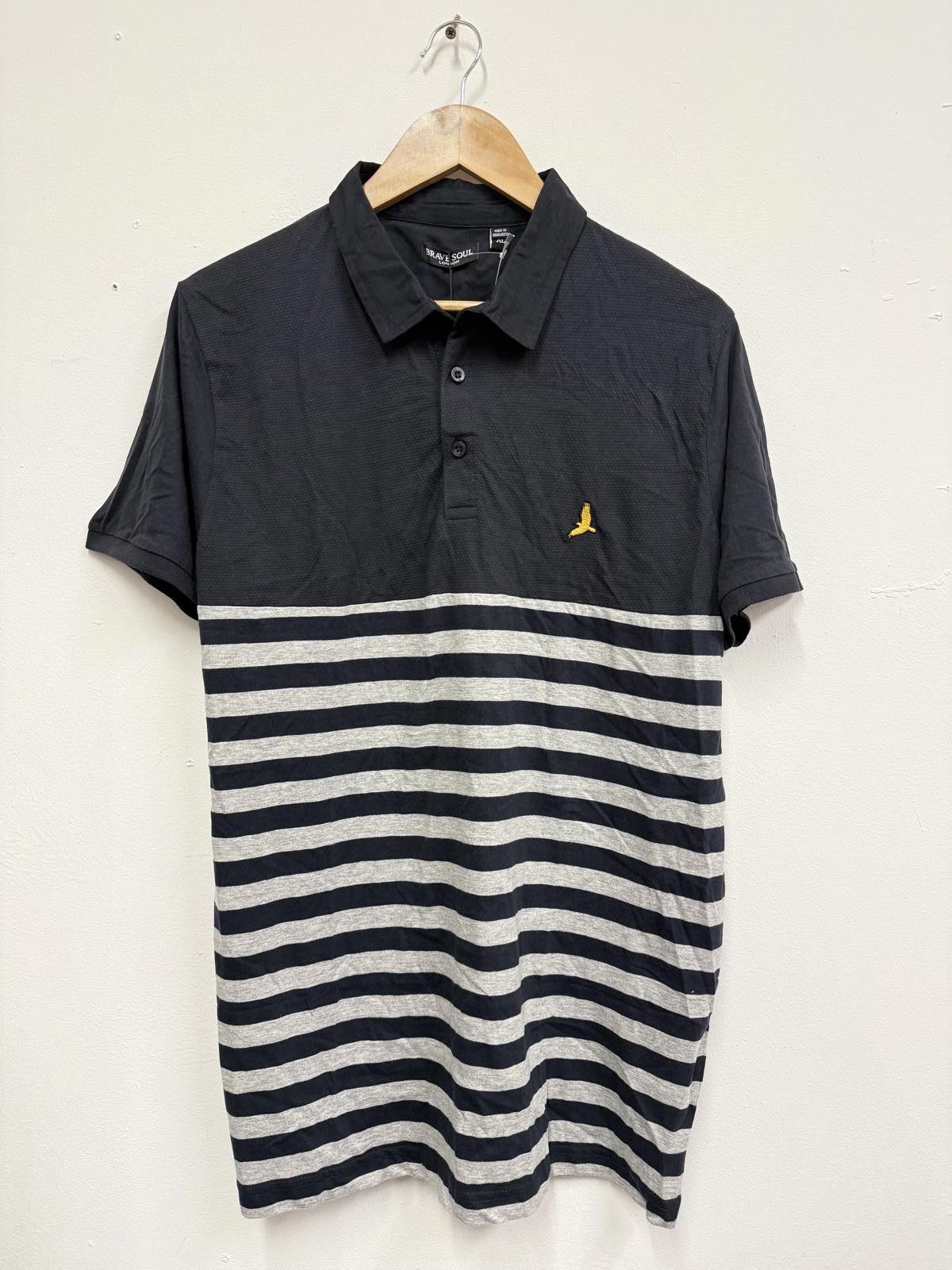 Brave Soul Brave Soul London Men's Polo Shirt Black and Striped Size ONE SIZE - 1 Thumbnail