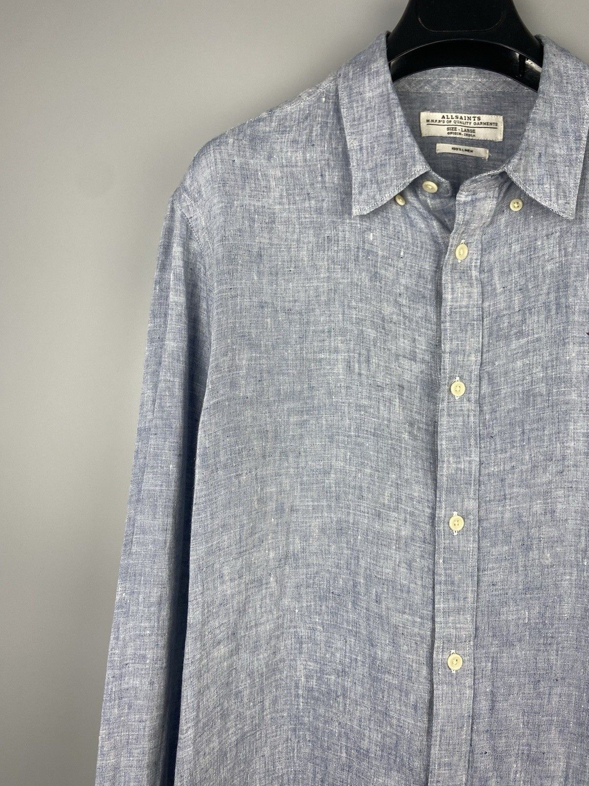 Allsaints Allsaints Linen Button Blue Casual Reaper Shirt Size US L / EU 52-54 / 3 - 4 Thumbnail