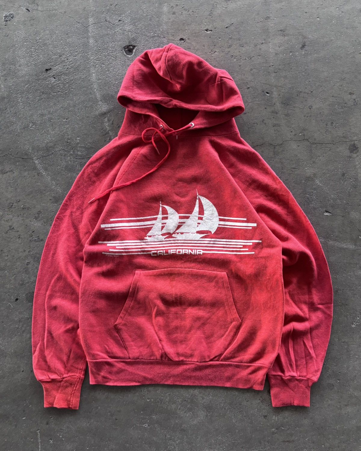 Vintage 80s Crazy Shirt Faded Red Raglan Hoodie Size US M / EU 48-50 / 2 - 1 Thumbnail