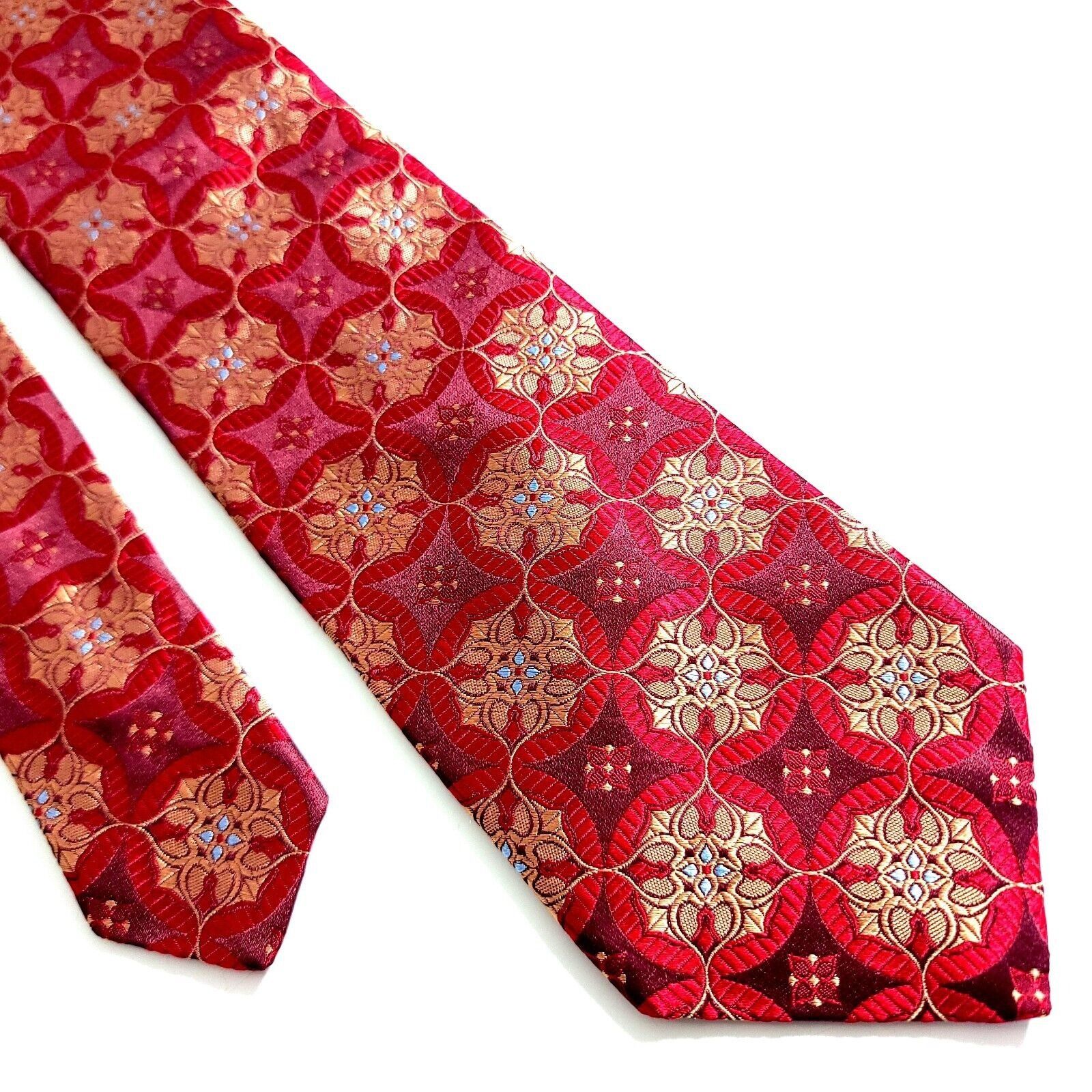 Nordstrom John W. Nordstrom Red Woven Floral Geometric Tan Silk Tie Size ONE SIZE - 1 Thumbnail