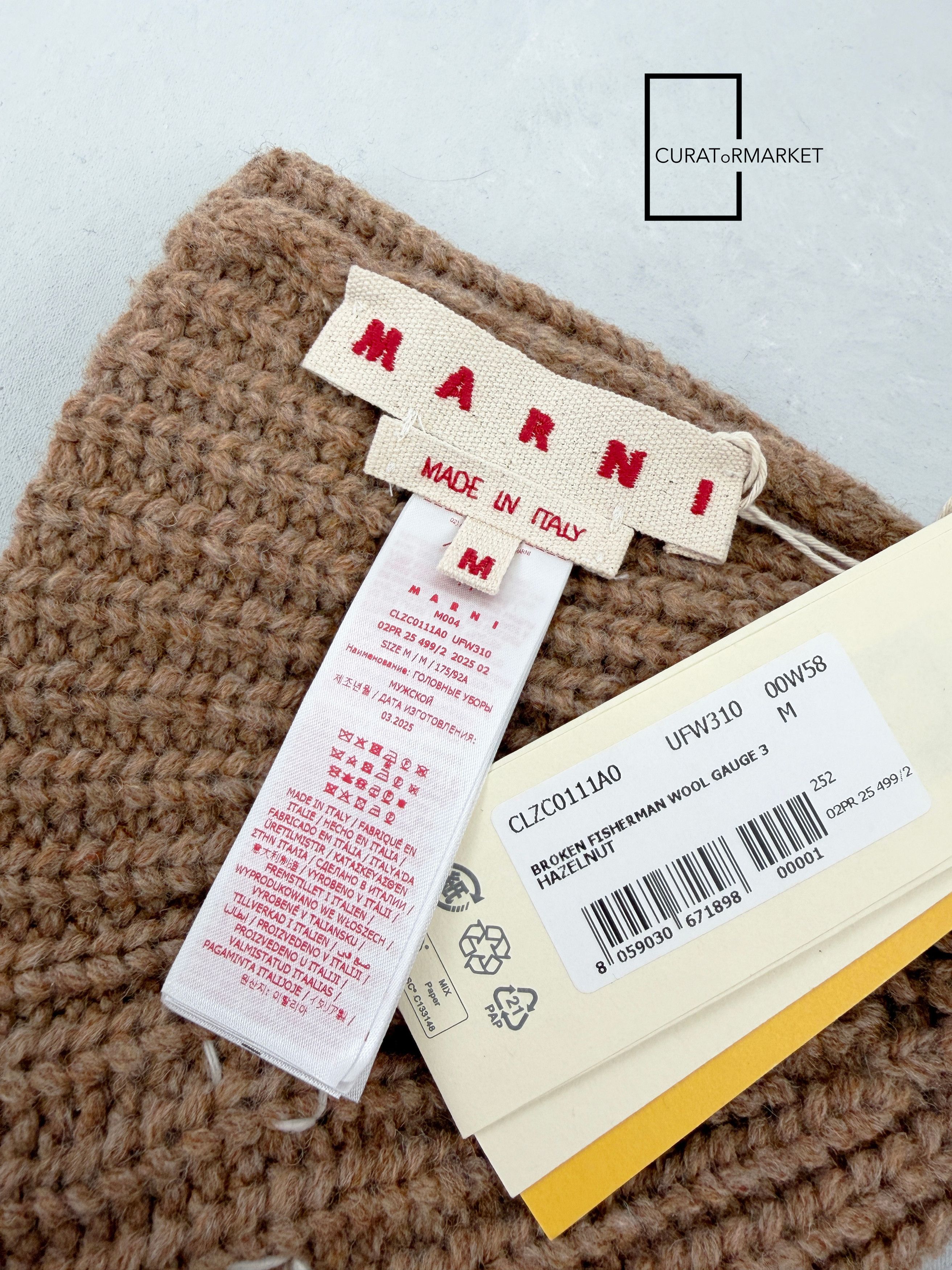 Marni M Distressed Embroidered Fisherman Shetland Wool Beanie FW25 Size ONE SIZE - 4 Thumbnail