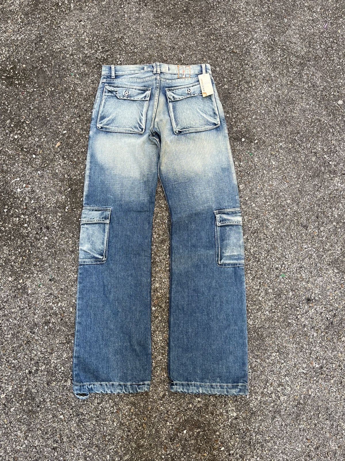 If Six Was Nine Cargo Jeans Multi Pocket Faded Washed Blue Denim Pants Size US 30 / EU 46 - 8 Thumbnail
