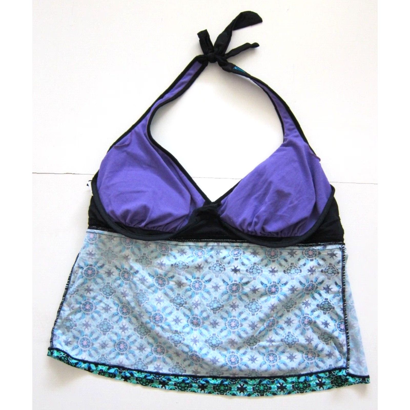 Native VINTAGE Beach Native Green Blue Black Floral Built In Under Wire Bra 44C/42D/40DD Size ONE SIZE - 4 Thumbnail
