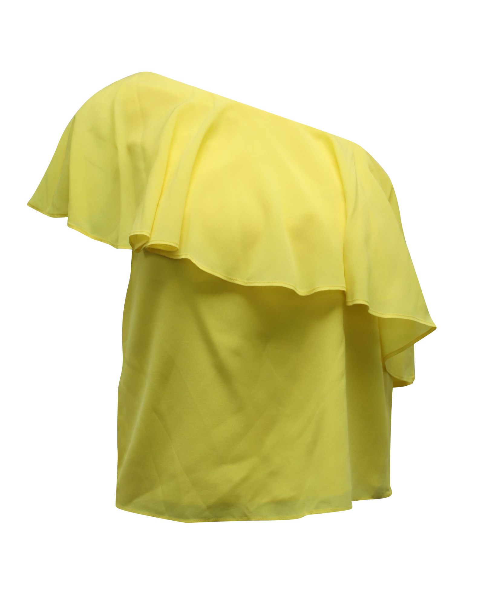 Alice + Olivia Alice + Olivia One Shoulder Ruffled Top in Yellow Silk Size XS / US 0-2 / IT 36-38 - 1 Thumbnail