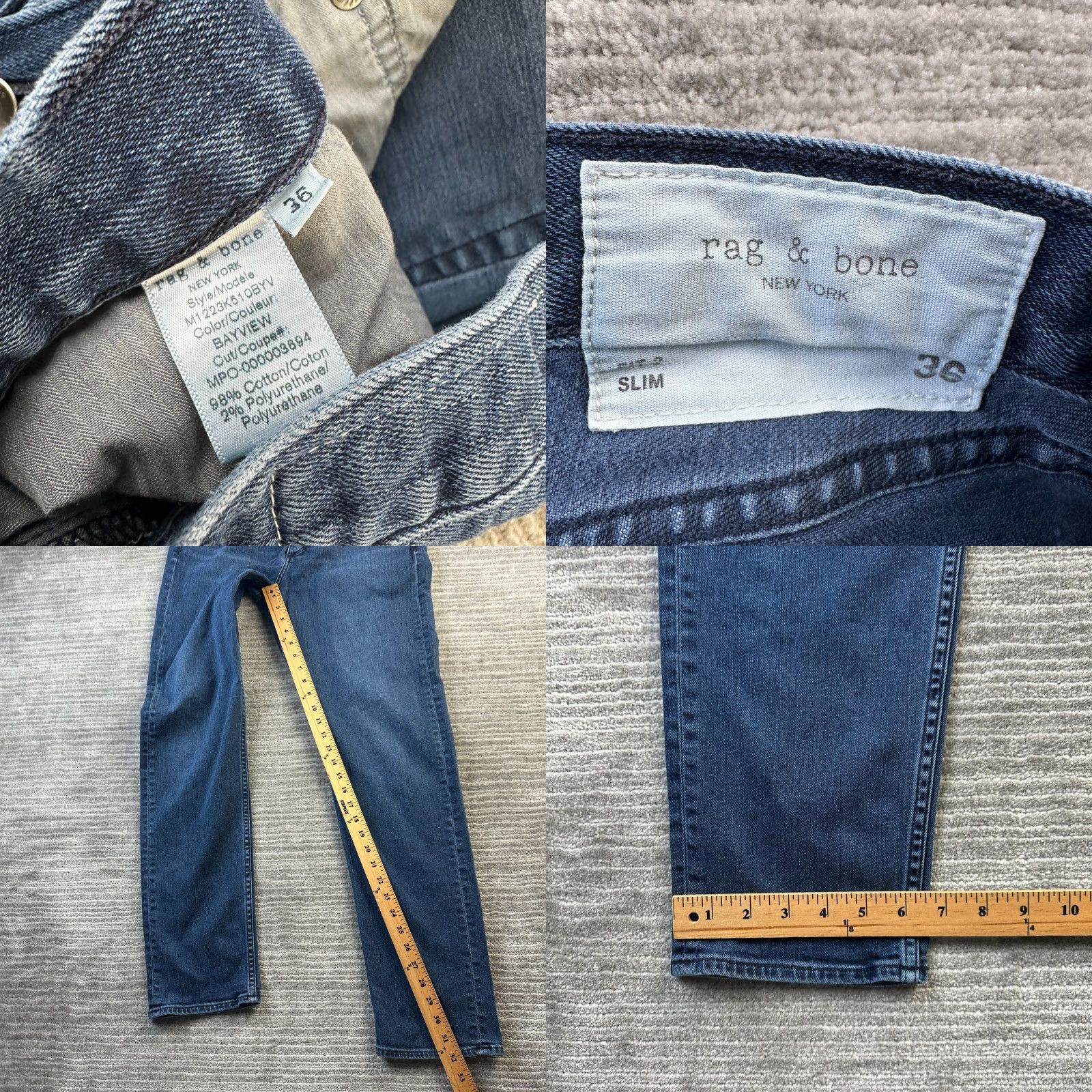 Rag & Bone Rag & Bone Jeans Slim 36x32 Men Blue Denim Pants 5-Pocket Straight Rise Mid Vintage No Size US 36 / EU 52 - 8 Thumbnail