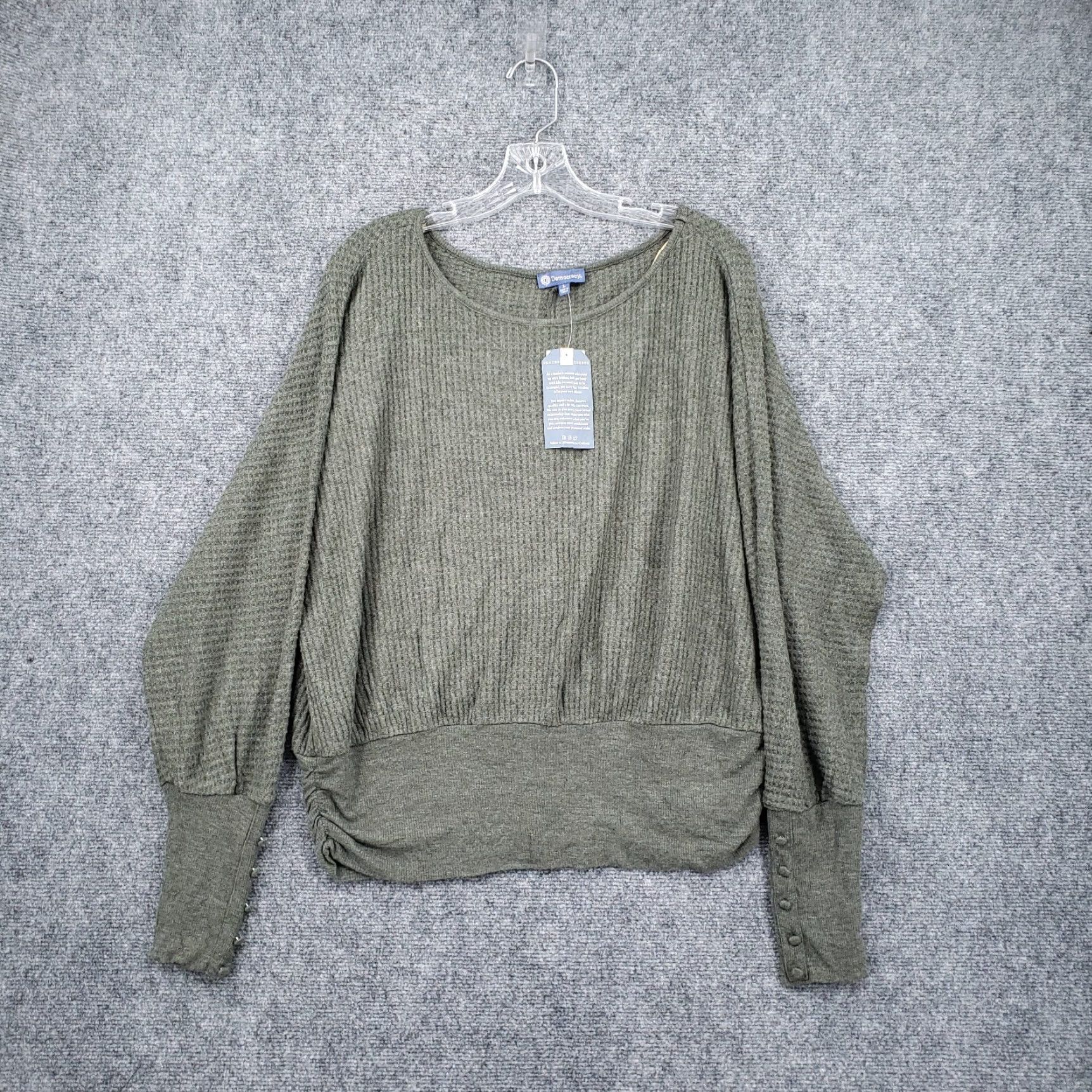 Vintage Democracy Sweater Womens Large Green Waffle Knit Oversized Stretch Pullover Size L / US 10 / IT 46 - 2 Thumbnail