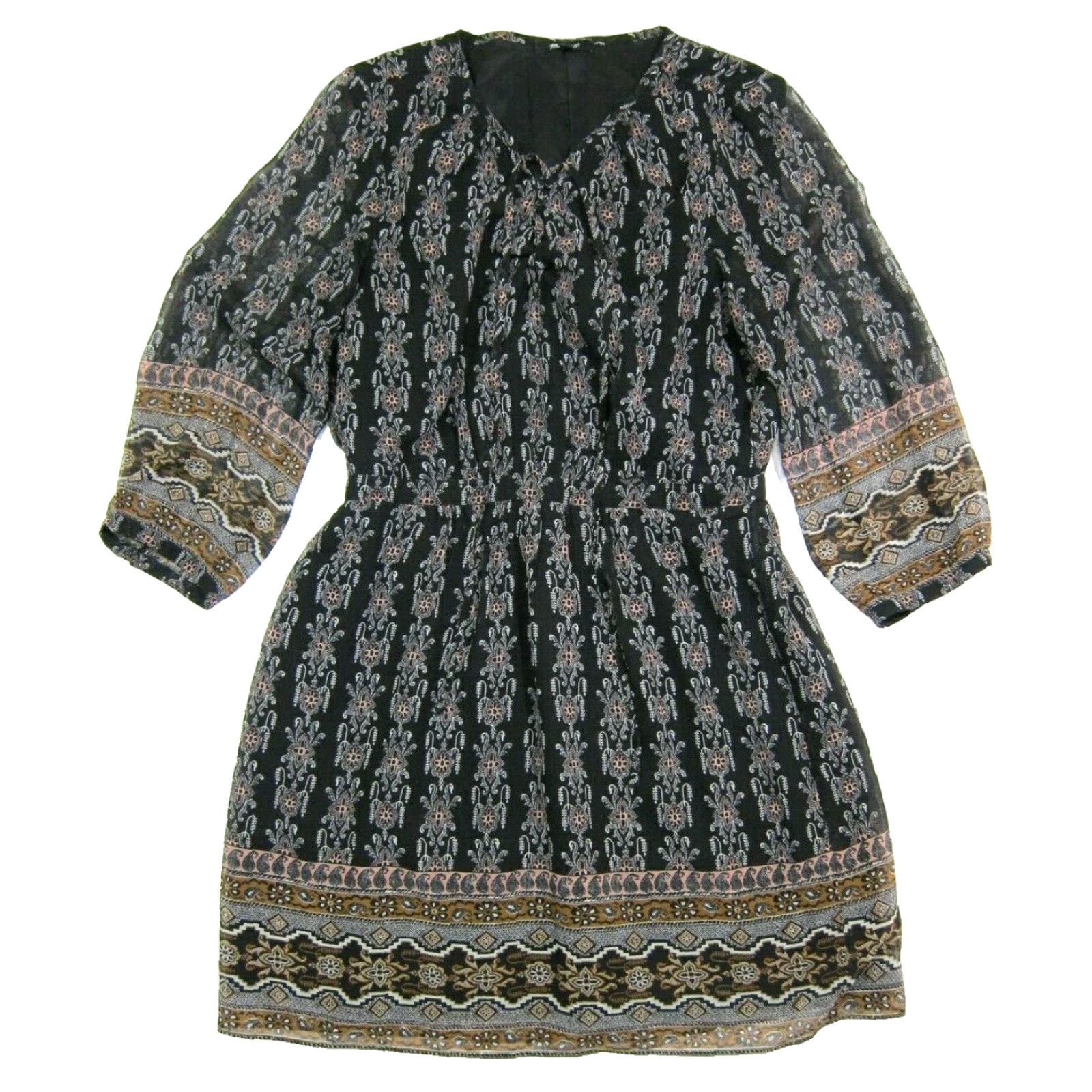 Madewell Madewell Satin Black Pink Paisley Drop Waist Tunic Long Sleeve Dress Women 8 Size M / US 6-8 / IT 42-44 - 2 Thumbnail