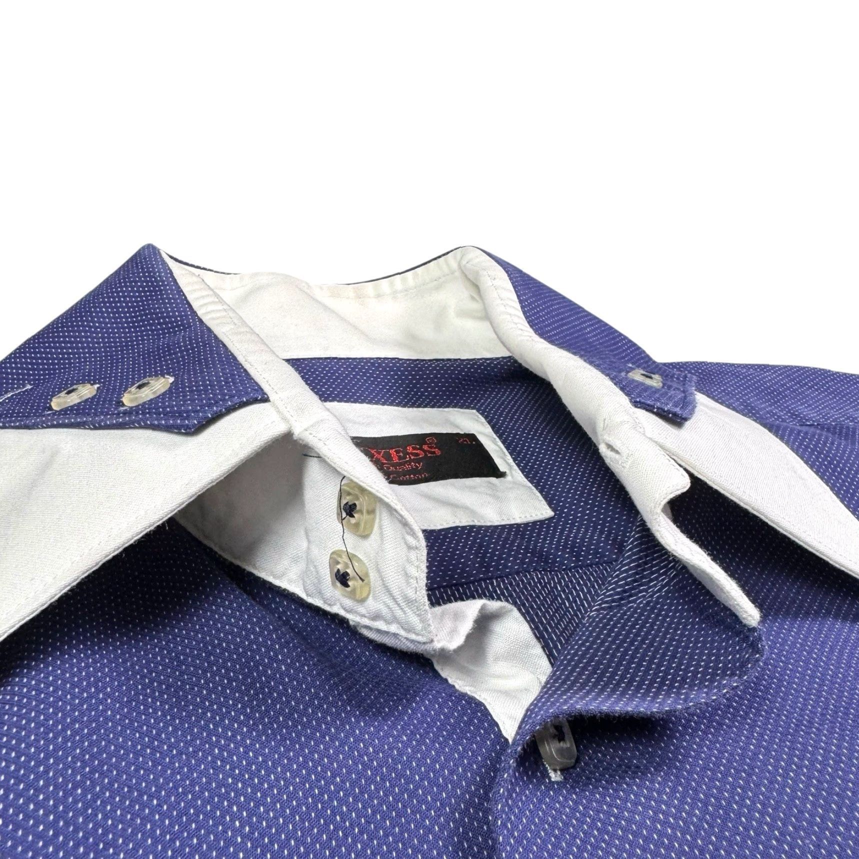 Vintage Axxess Shirt Mens XL Dress Shirt French Cuff Contrast Collar Formal 100% Cotton Shirt Men XL Blue Embroidered Collared Button-Down Top Cuff Size 46R - 6 Thumbnail