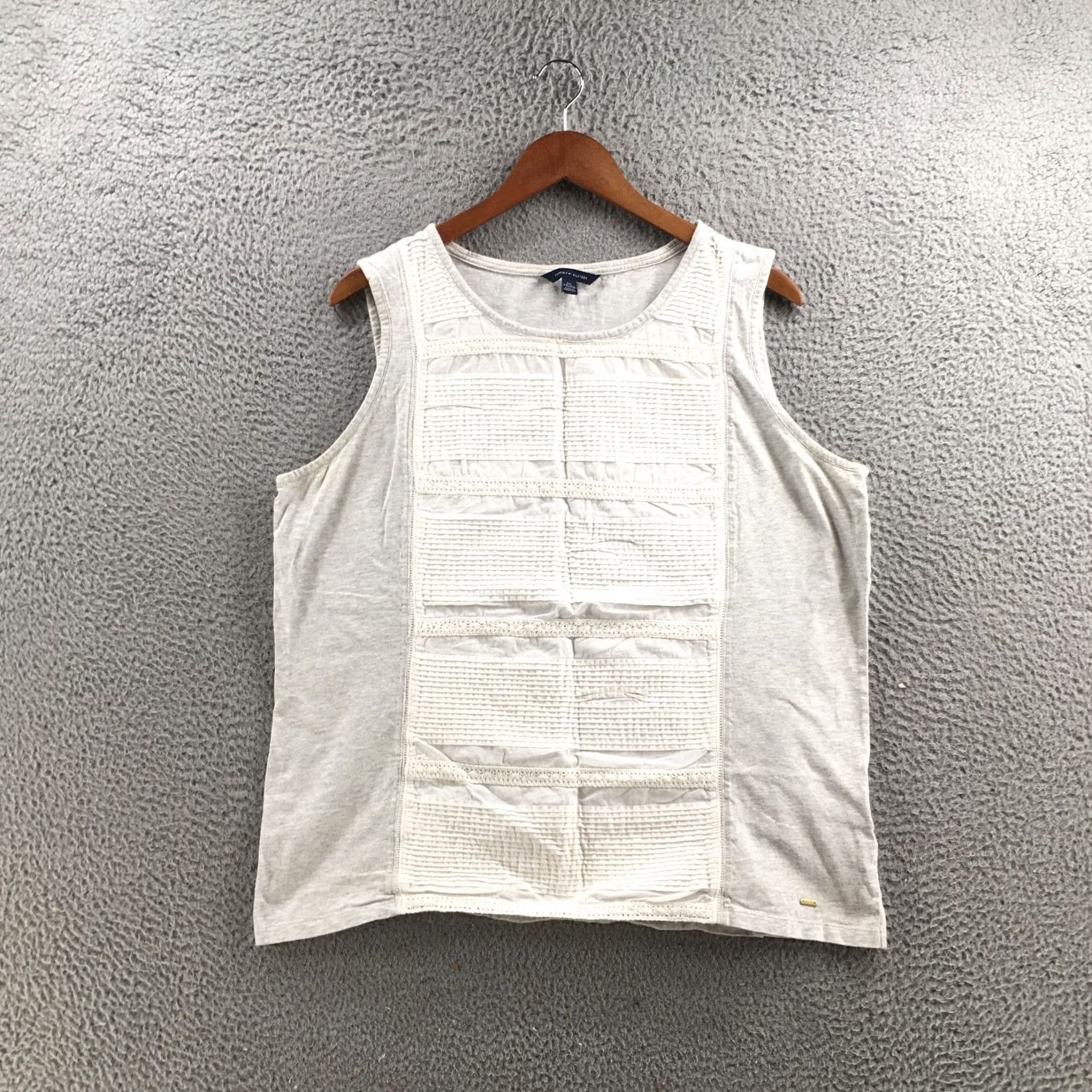 Tommy Hilfiger Tommy Hilfiger Tops Womens XXL Gray White Cotton Sleeveless Pintuck Tank Top Size XXL / US 16-18 / IT 52-54 - 2 Thumbnail