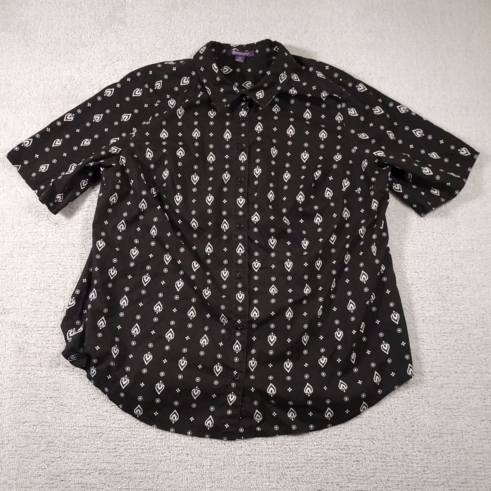 Vintage Roaman's Button-Up Shirt Women's 26W Black Floral Short Sleeve Collared Casual Size 4XL / US 24-26 - 2 Thumbnail