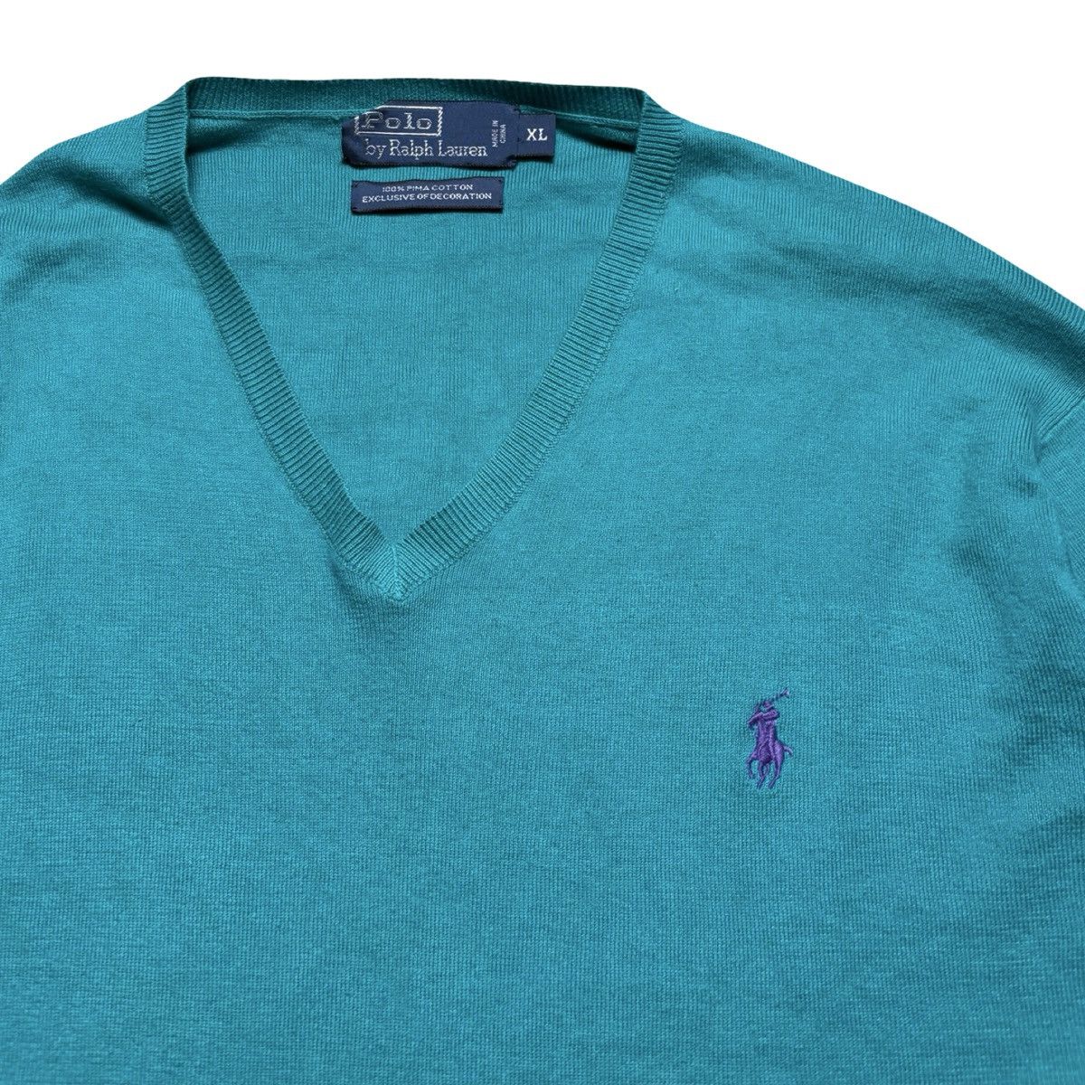 Polo Ralph Lauren Vintage Polo Ralph Lauren Sweater XL Turquoise V Neck Pima Size US XL / EU 56 / 4 - 2 Thumbnail
