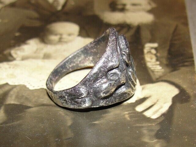 Designer Antiqued Sterling Silver World War II 2 Oval Army Ring Size ONE SIZE - 3 Thumbnail